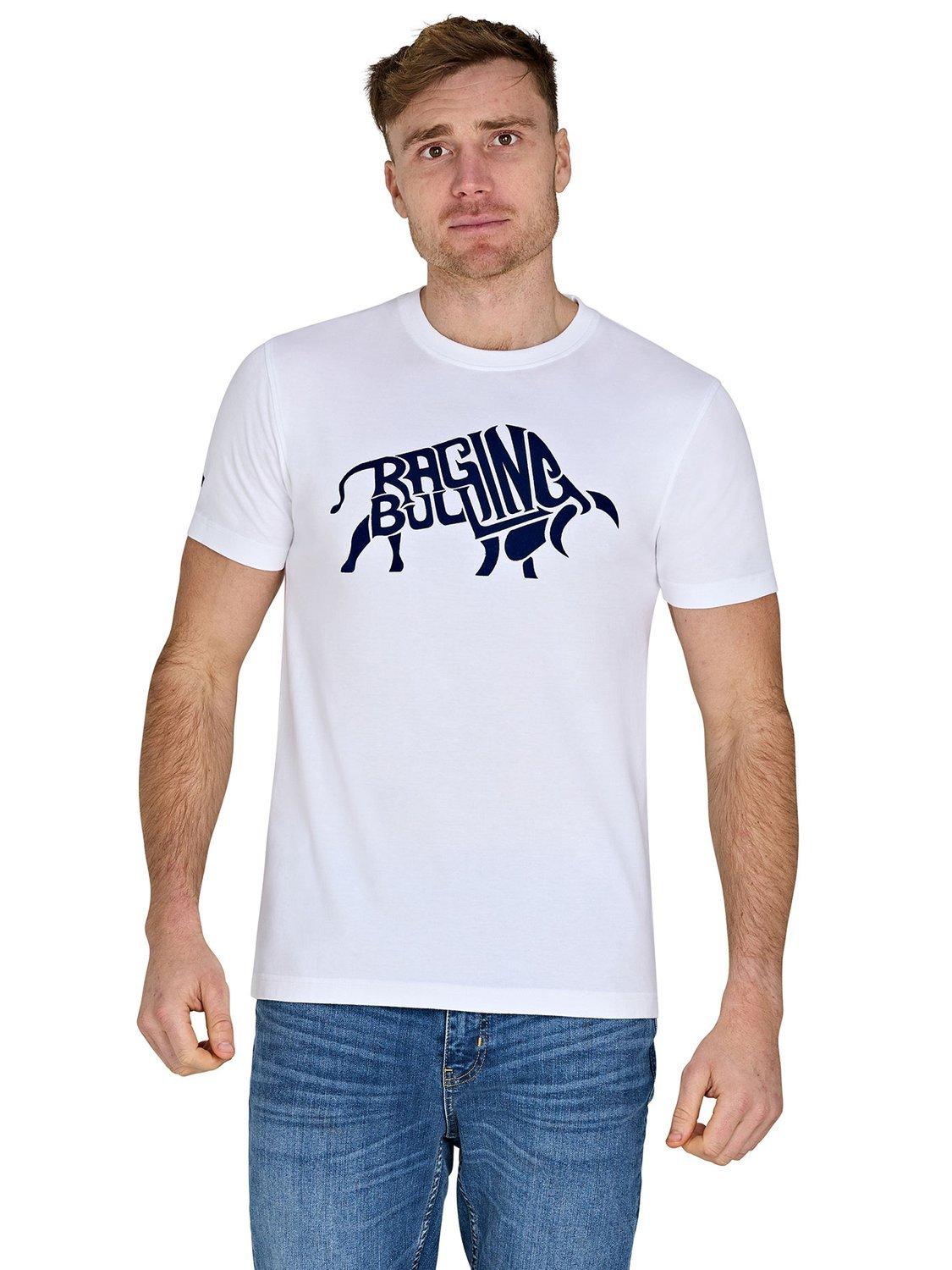 Product image 1 of 6, which shows Raging Bull Flock Cotton Regular Fit Short Sleeve Logo T-Shirt, White, S