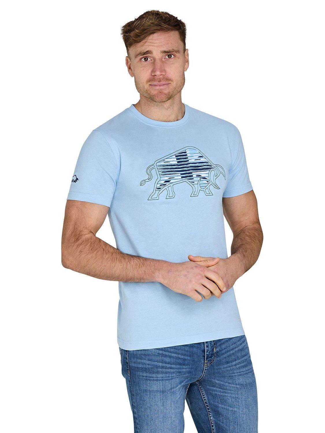 Product image 1 of 6, which shows Raging Bull Cotton Regular Fit Slash Bull T-Shirt, Sky Blue/Multi, S
