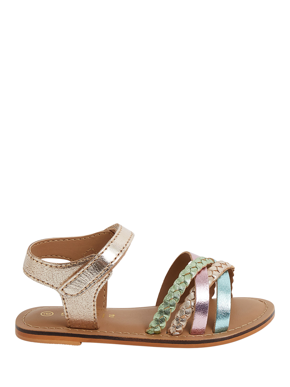 Product image 1 of 4, which shows Angels by Accessorize Kids' Strappy Leather Sandals, Brights Multi, 11 Jnr