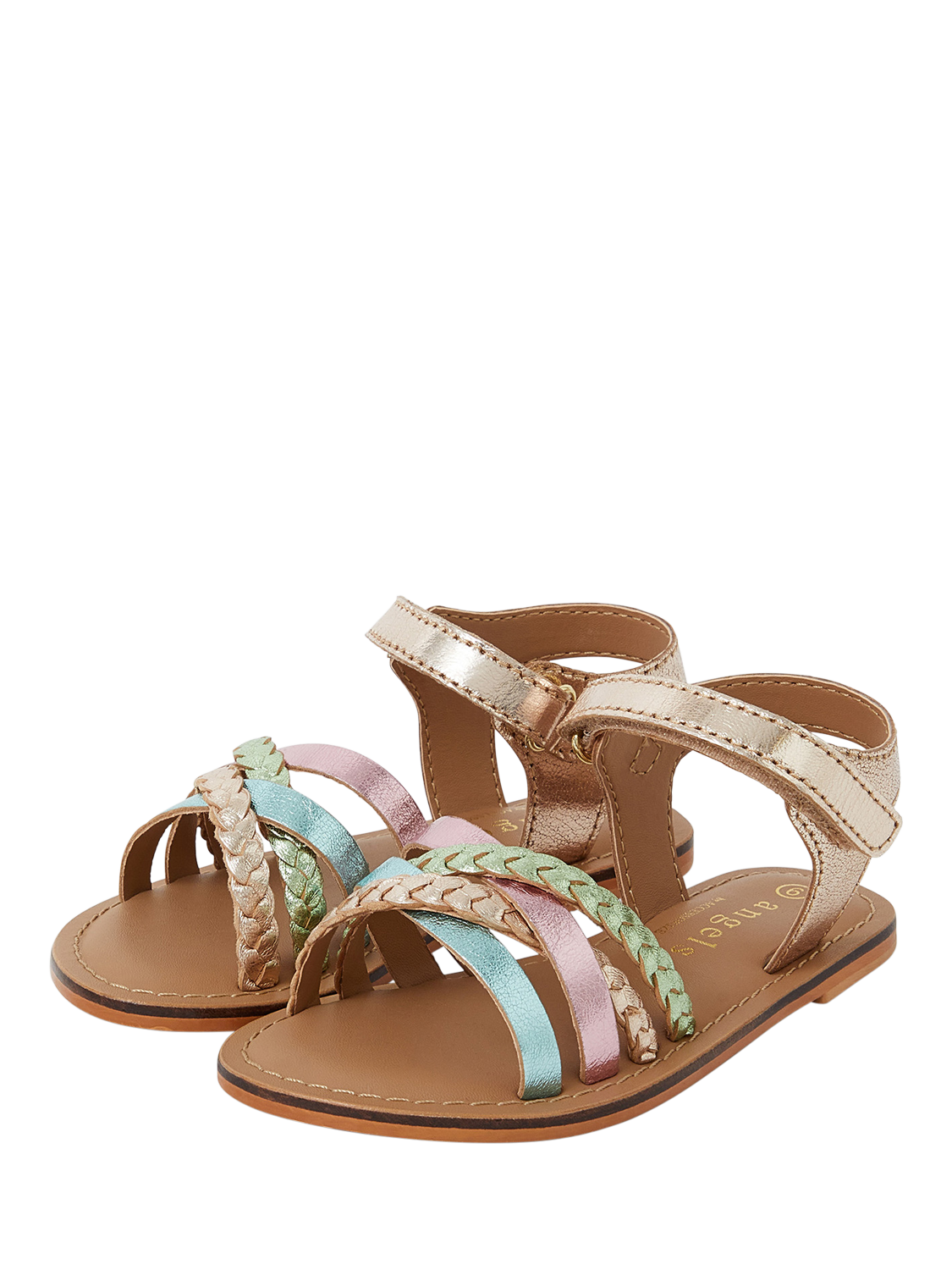 Product image 3 of 4, which shows Angels by Accessorize Kids' Strappy Leather Sandals, Brights Multi, 11 Jnr