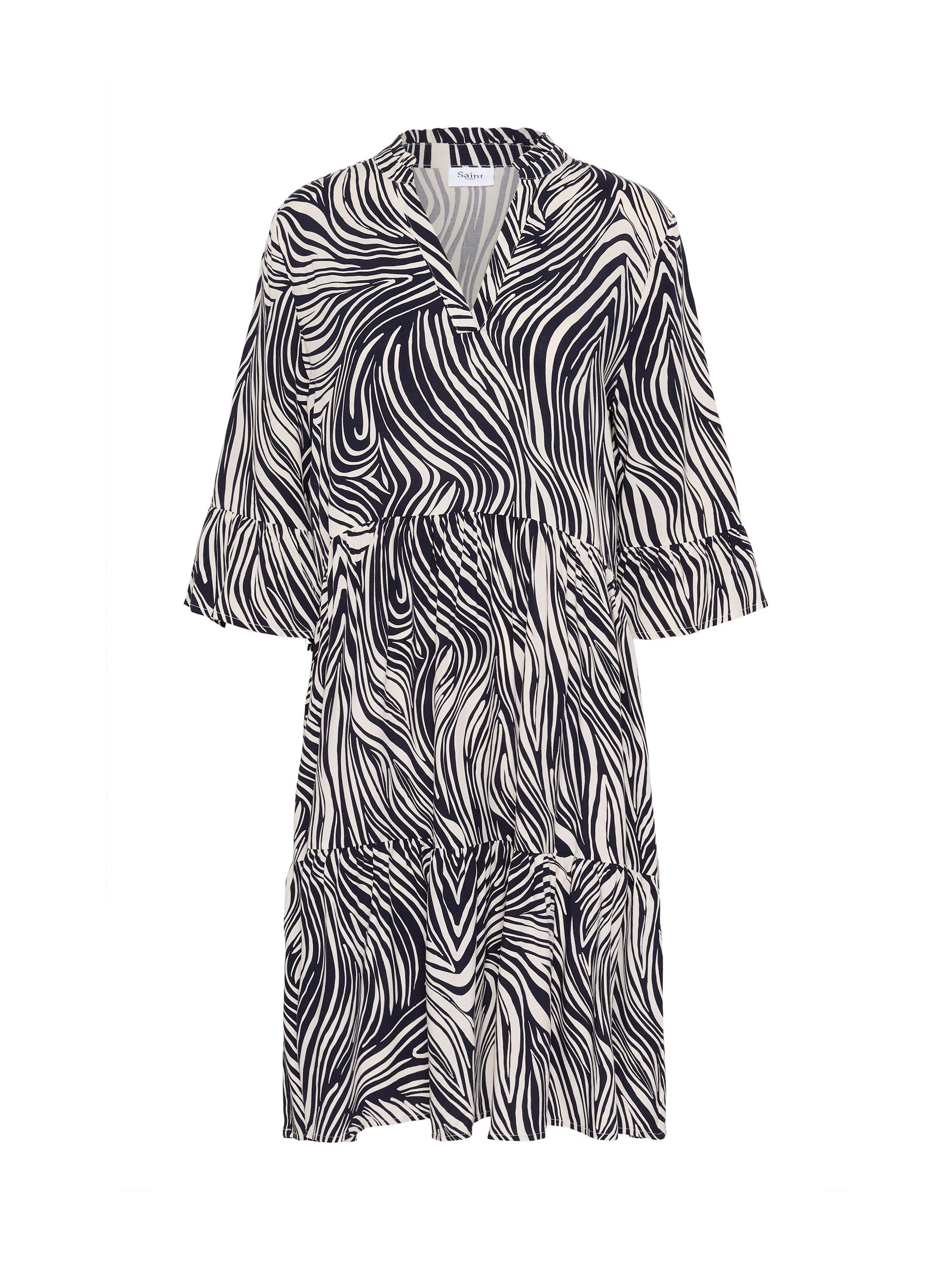 Product image 1 of 2, which shows Saint Tropez Eda Zebra Print Tiered Dress, Baritone Leaves, XS