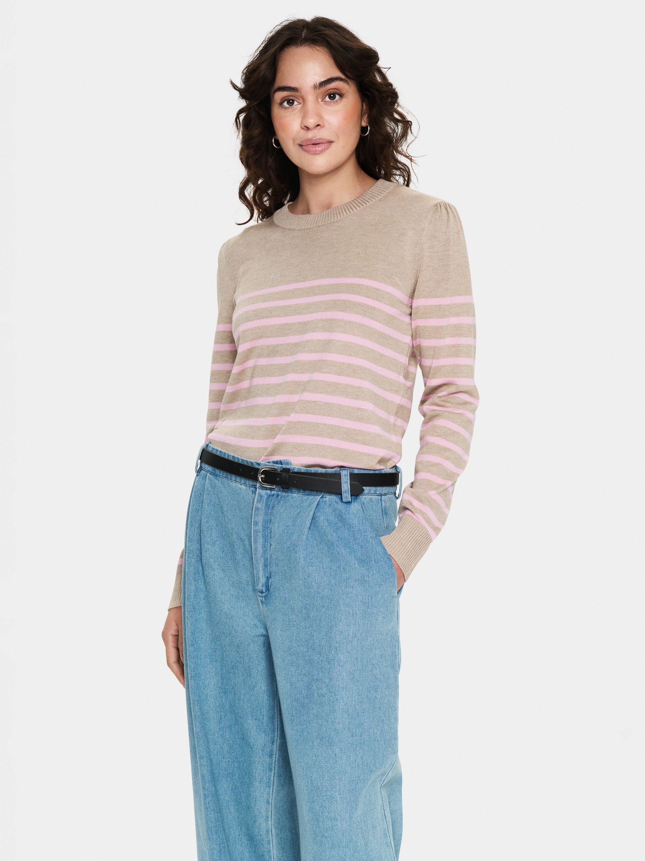 Product image 1 of 6, which shows Saint Tropez Mila Stripe Jumper, Taupe Pink, L