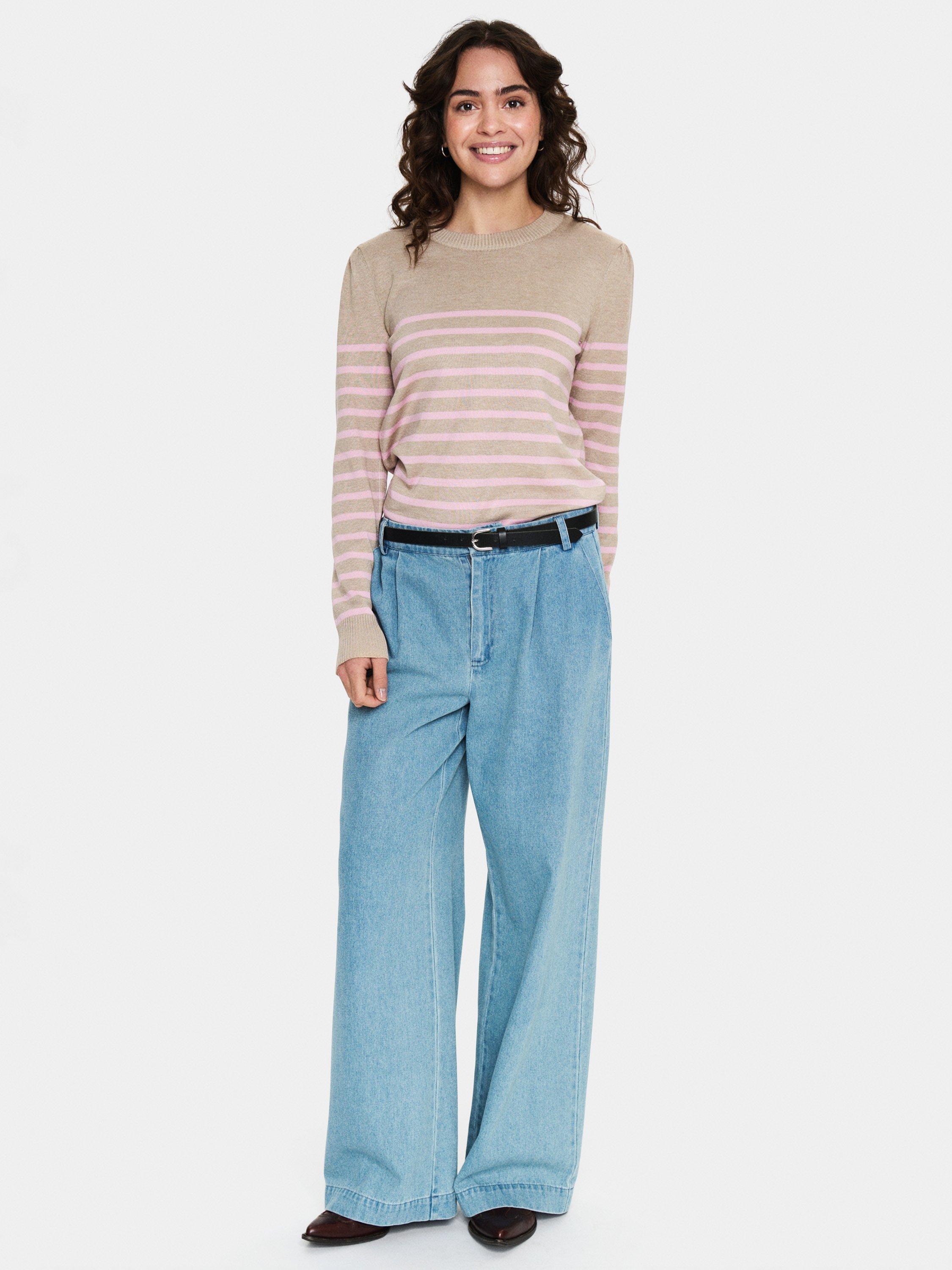 Product image 3 of 6, which shows Saint Tropez Mila Stripe Jumper, Taupe Pink, L
