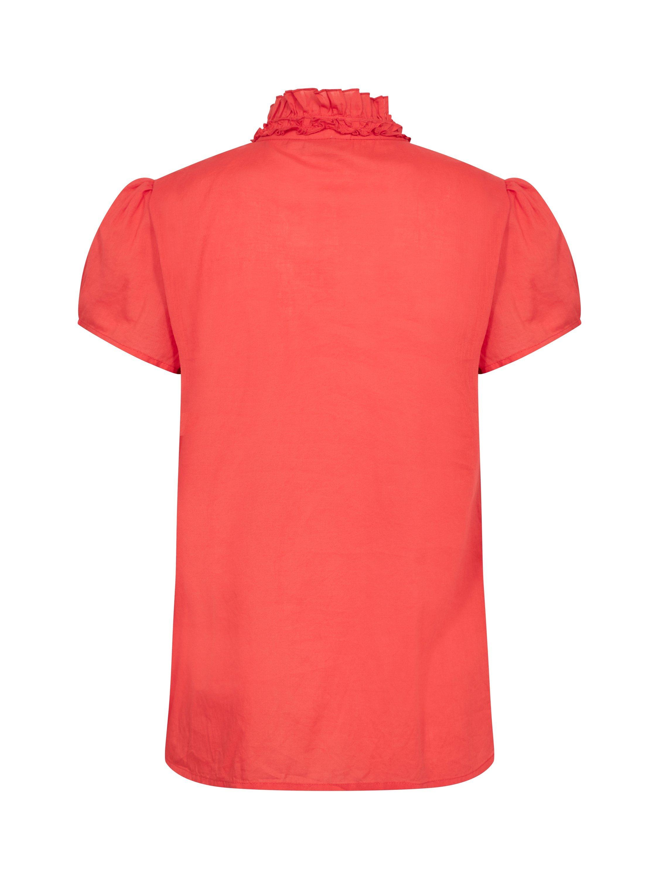 Product image 6 of 6, which shows Saint Tropez Tilli Short Sleeve Ruffle Shirt, Flame Scarlet, XS