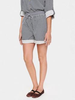 Saint Tropez ZalindaSZ Folded Hem High-Waisted Cotton Stripe Shorts, Blue/Multi