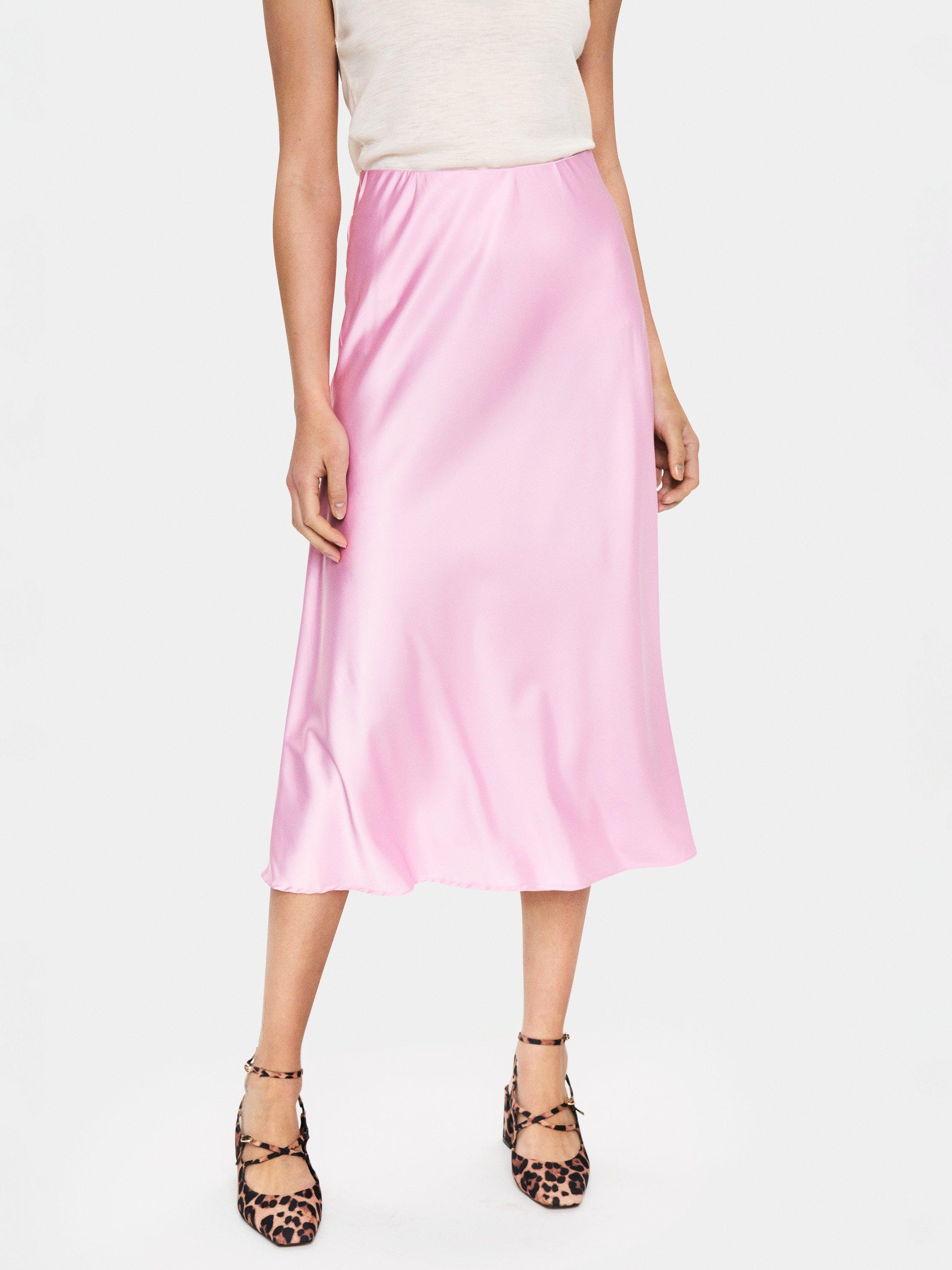 Product image 1 of 6, which shows Saint Tropez Disa Satin Midi Skirt, Bonbon, XS