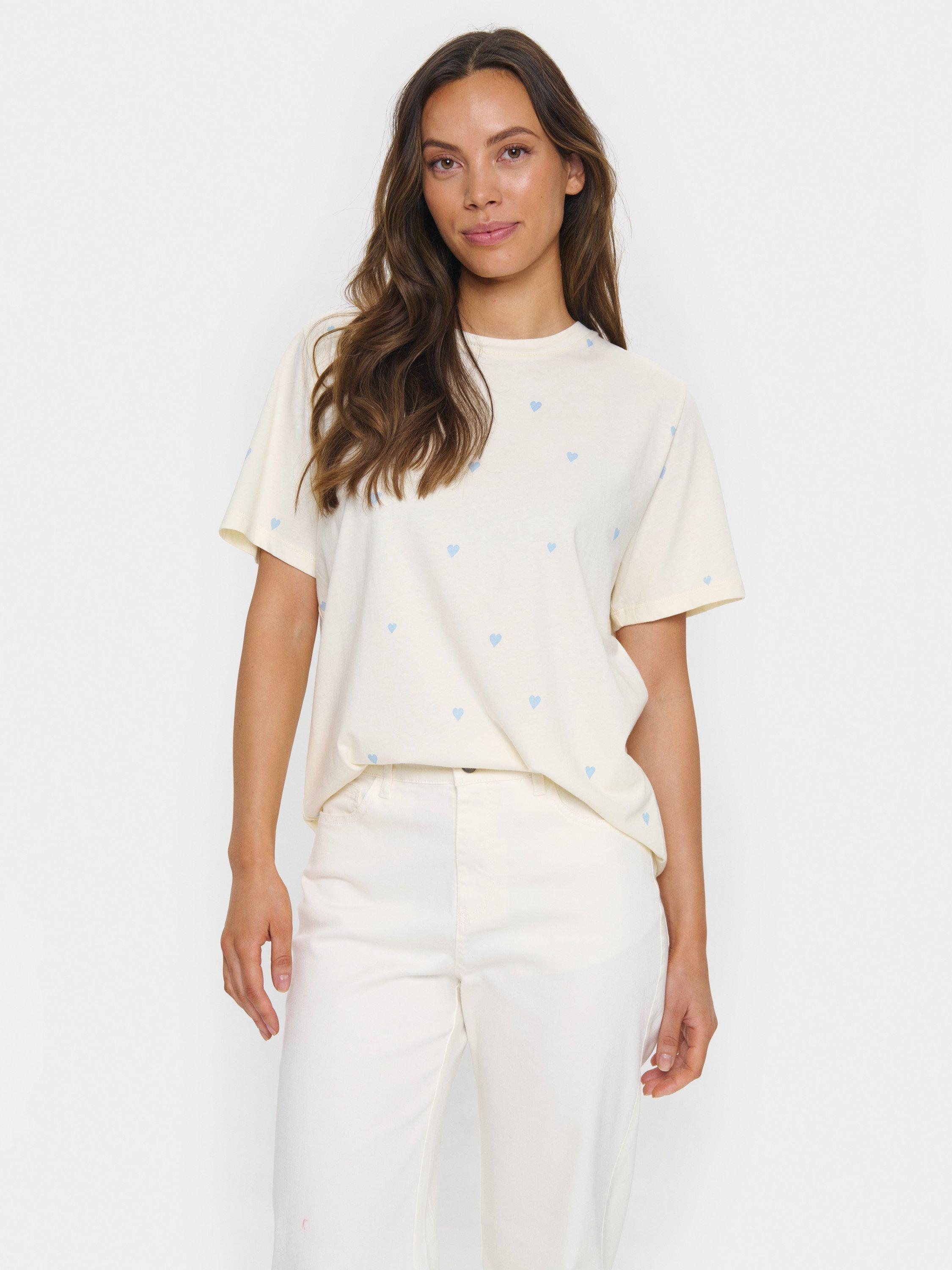 Product image 1 of 6, which shows Saint Tropez Dagni Heart T-Shirt, White, XS