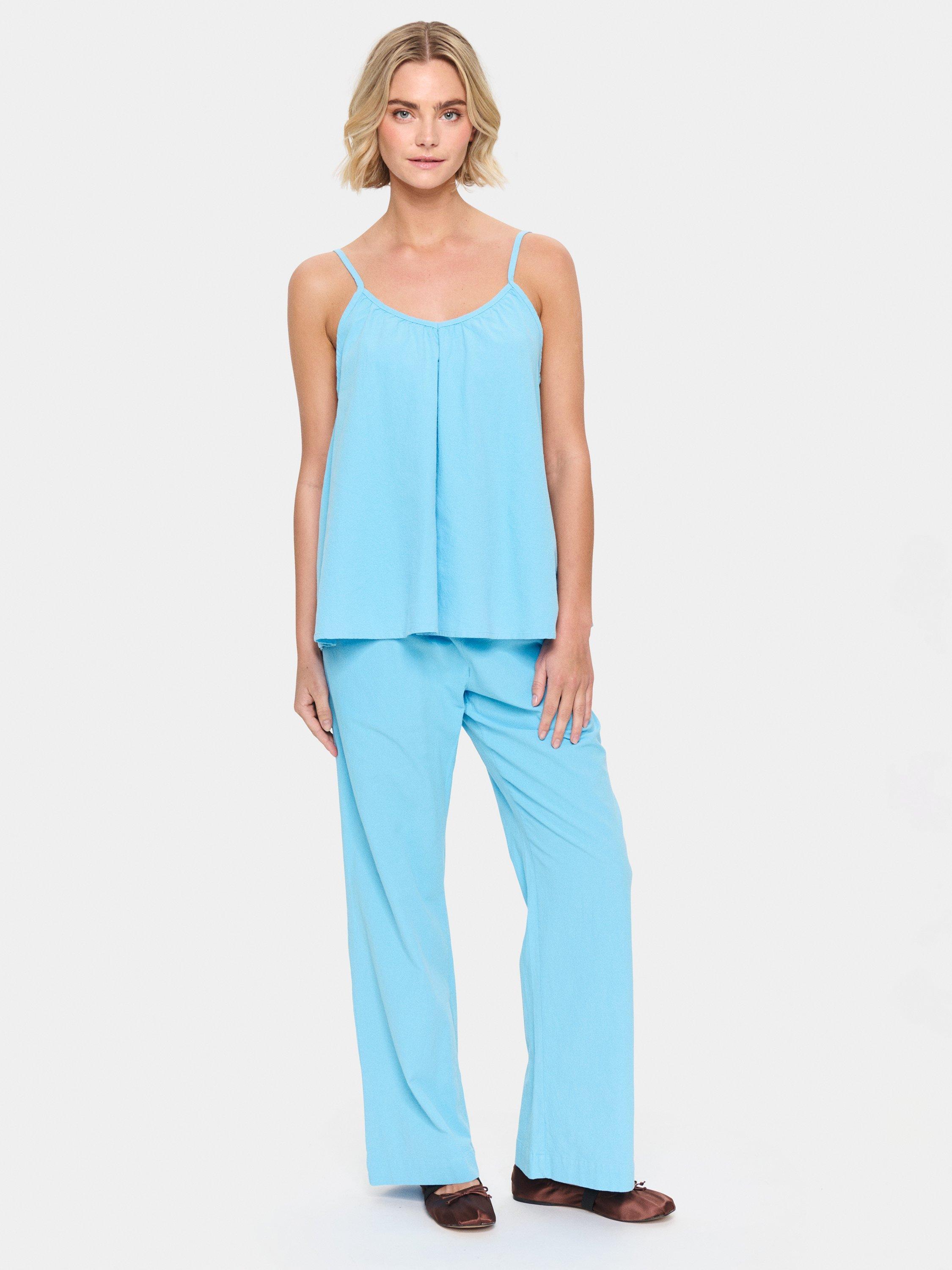 Product image 3 of 6, which shows Saint Tropez ZalindaSZ Cotton V-Neck Strap Top, Mid Blue, S