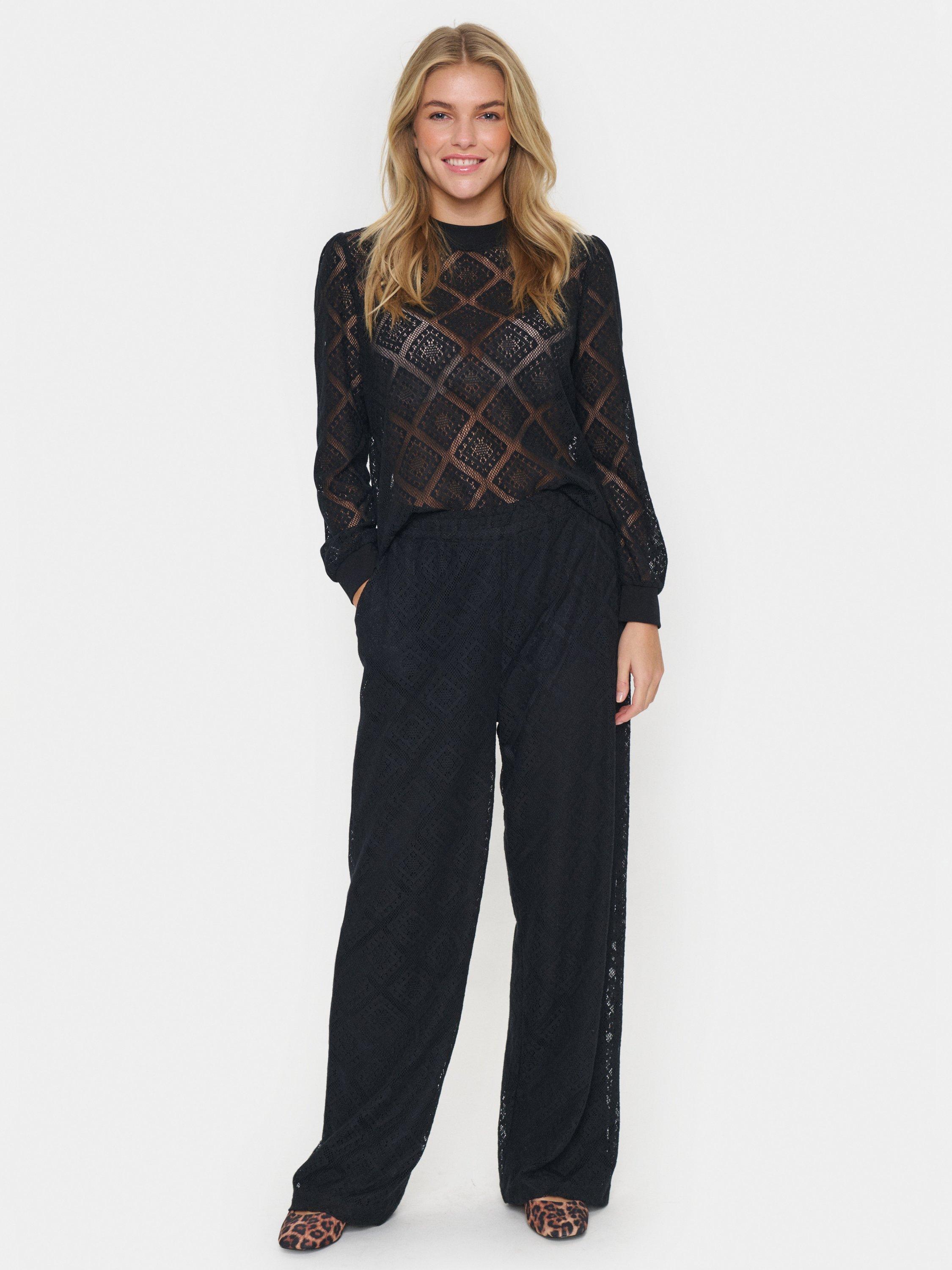 Product image 3 of 6, which shows Saint Tropez Jacobina Lace Trousers, Black, XS
