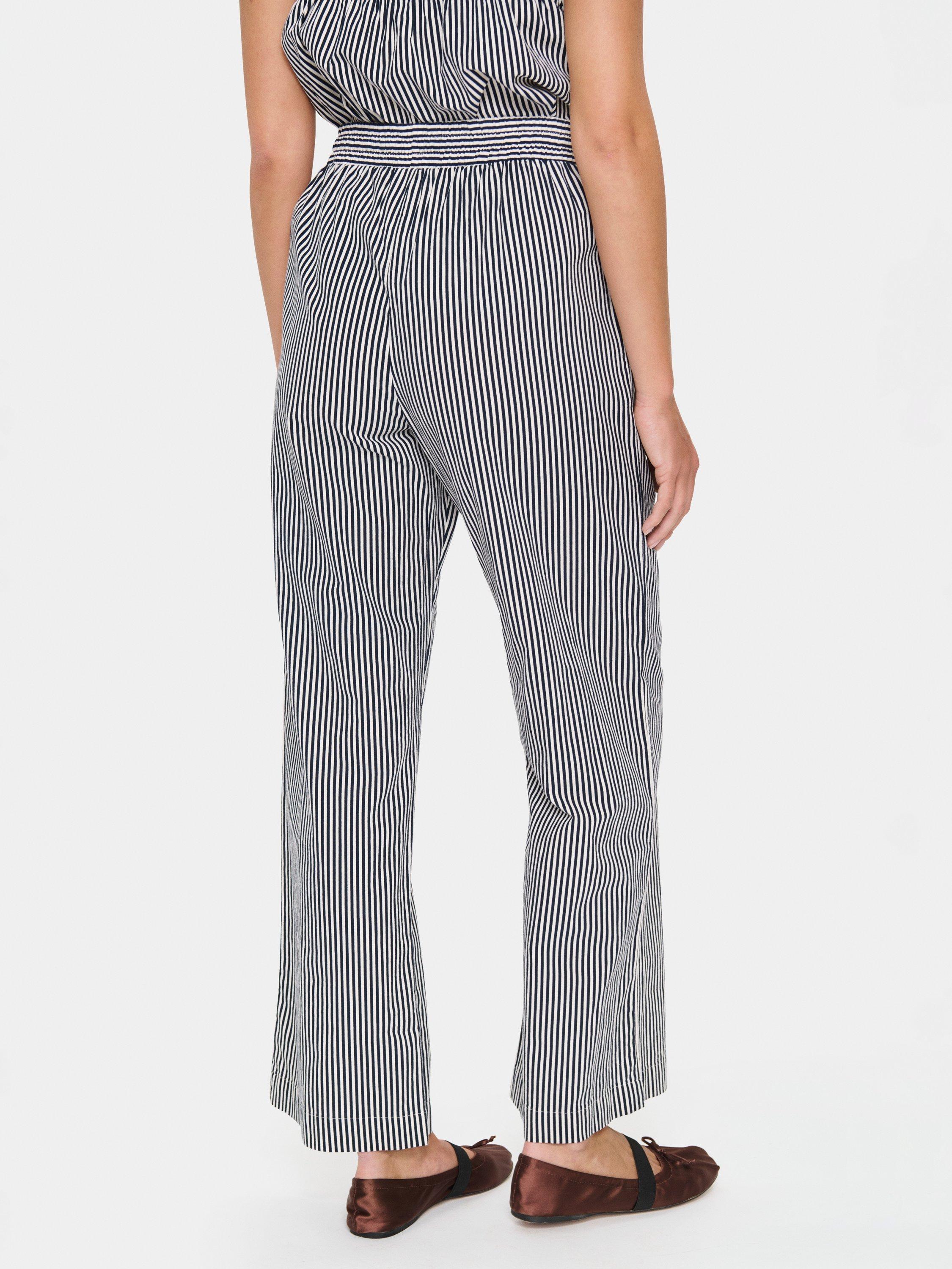 Product image 2 of 6, which shows Saint Tropez ZalindaSZ High-Waisted Cotton Stripe Trousers, Blue/Multi, S