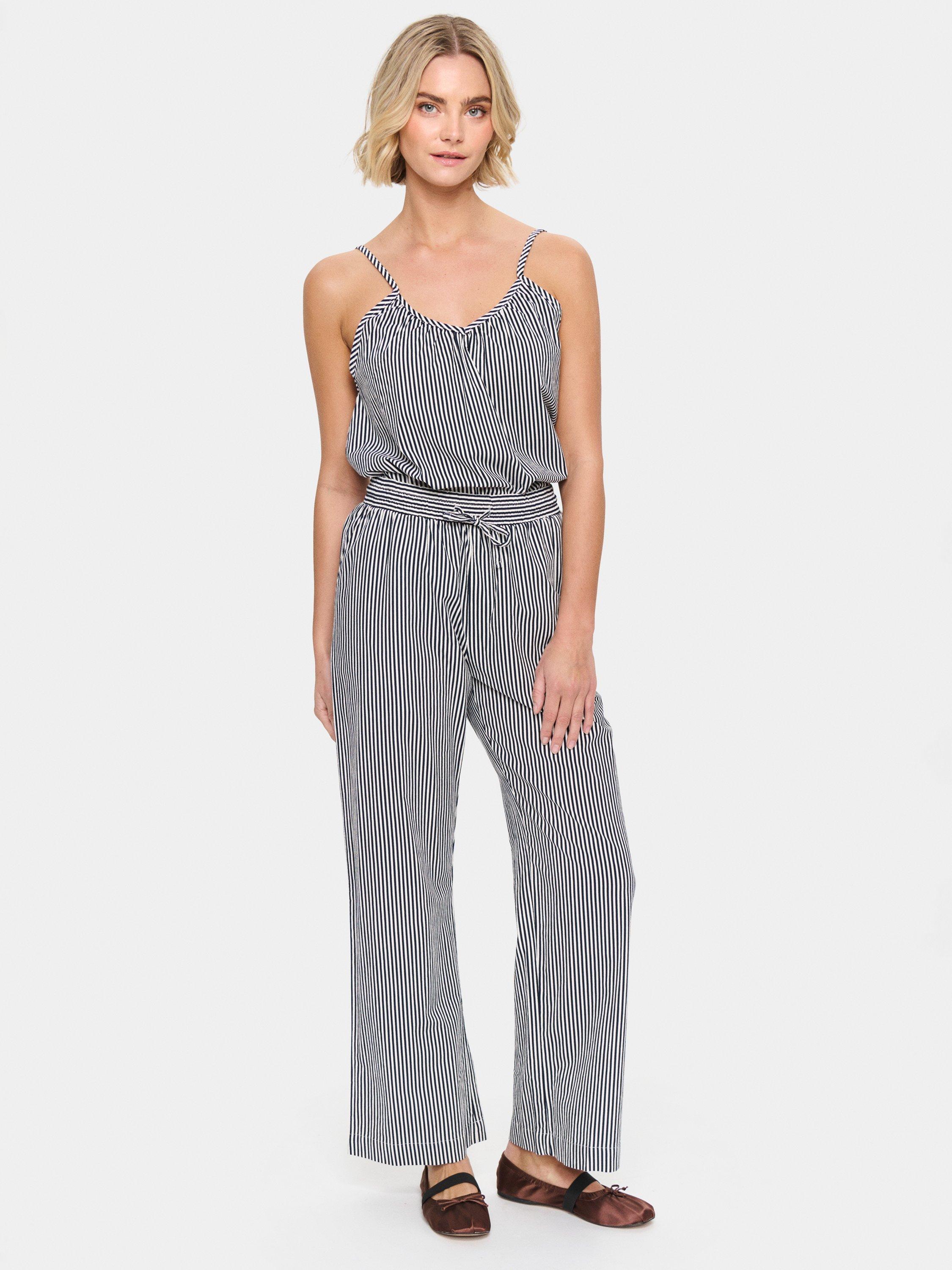 Product image 3 of 6, which shows Saint Tropez ZalindaSZ High-Waisted Cotton Stripe Trousers, Blue/Multi, S