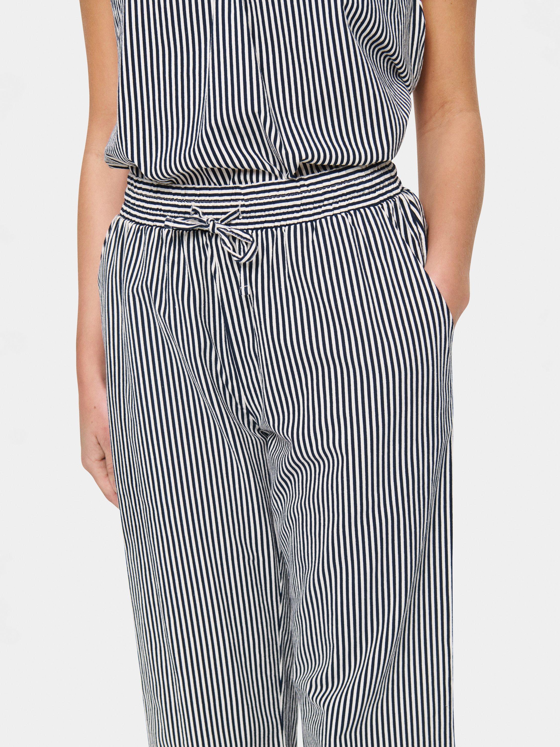 Product image 4 of 6, which shows Saint Tropez ZalindaSZ High-Waisted Cotton Stripe Trousers, Blue/Multi, S