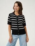 KAFFE Lizza Stripe Short Sleeve Cardigan, Black/Chalk