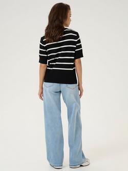 KAFFE Lizza Stripe Short Sleeve Cardigan, Black/Chalk - view 2, Black/Chalk