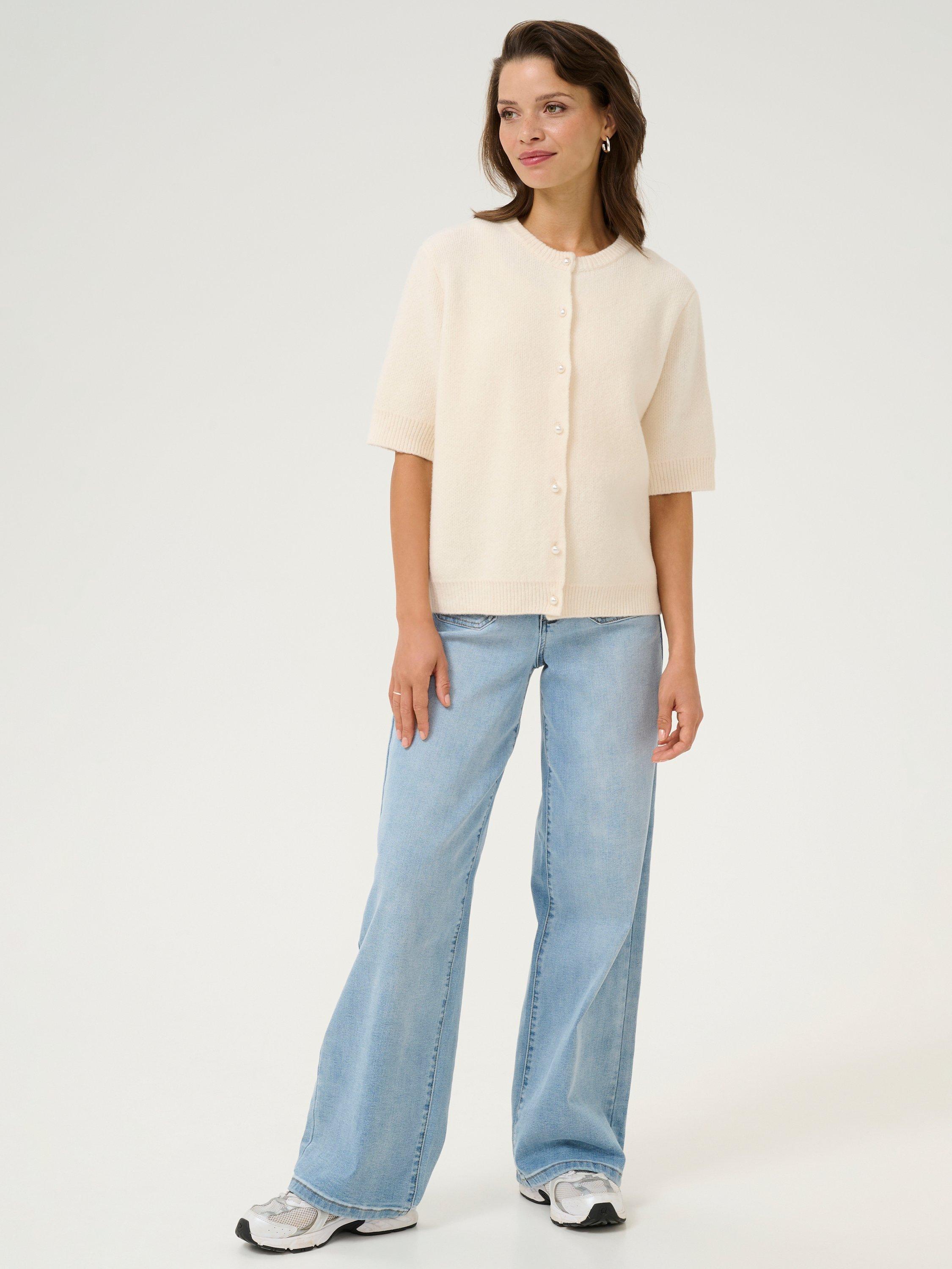 Product image 3 of 6, which shows KAFFE Severina Short Sleeve Knit Cardigan, Chalk, S