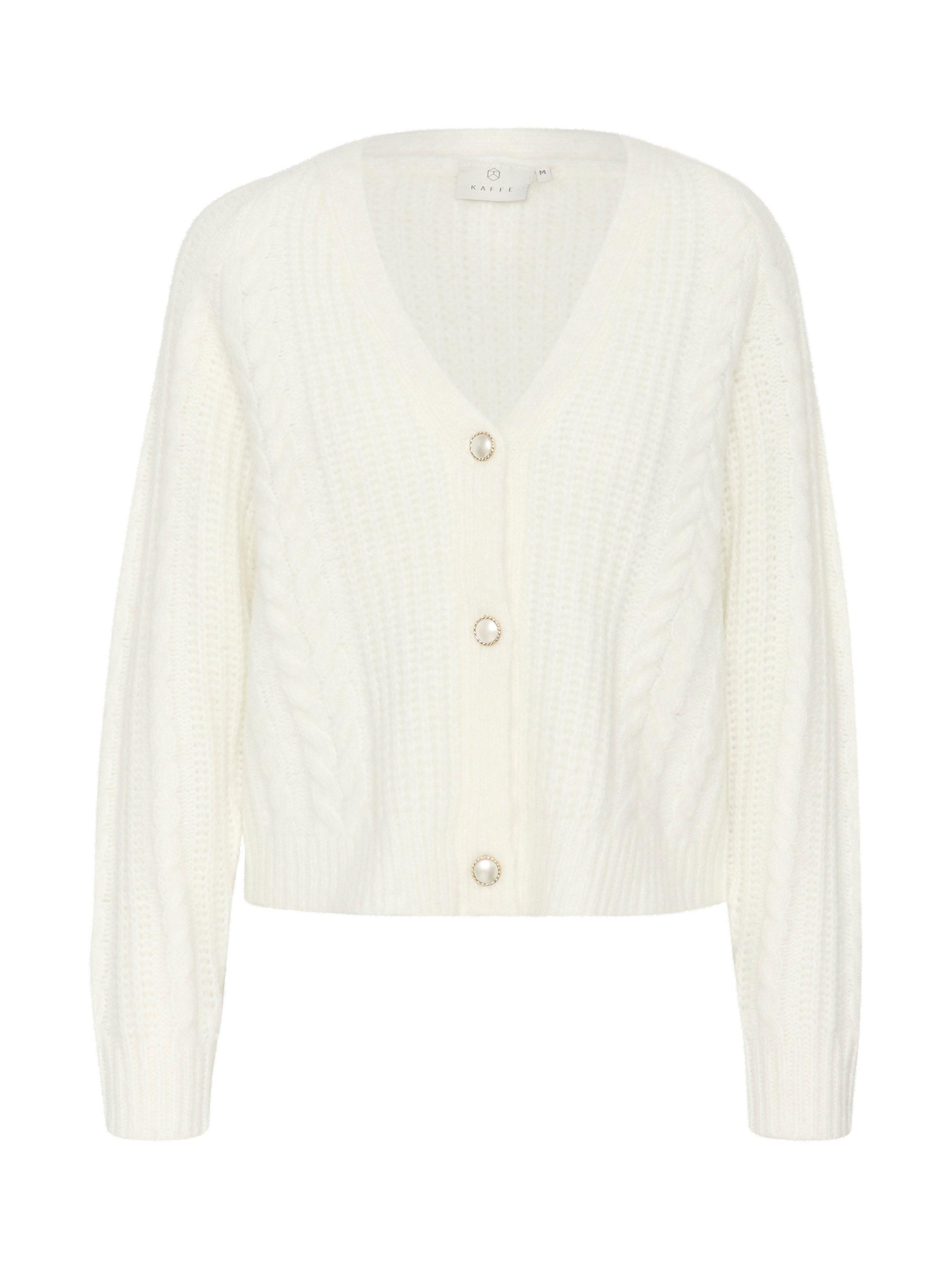 Product image 5 of 6, which shows KAFFE Smilla Chunky V-Neck Cardigan, Chalk, XS