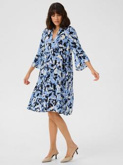 KAFFE Edita Amber Tiered Knee Length Dress, Mid Blue, Mid Blue