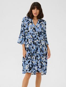 KAFFE Edita Amber Tiered Knee Length Dress, Mid Blue - view 2, Mid Blue