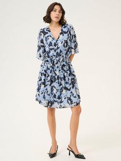 KAFFE Elina Floral A-Line Knee Length Dress, Blue/Multi, Blue/Multi