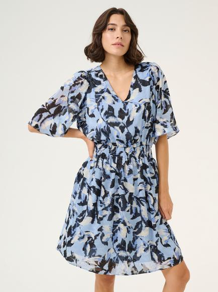 KAFFE Elina Floral A-Line Knee Length Dress, Blue/Multi - view 2, Blue/Multi