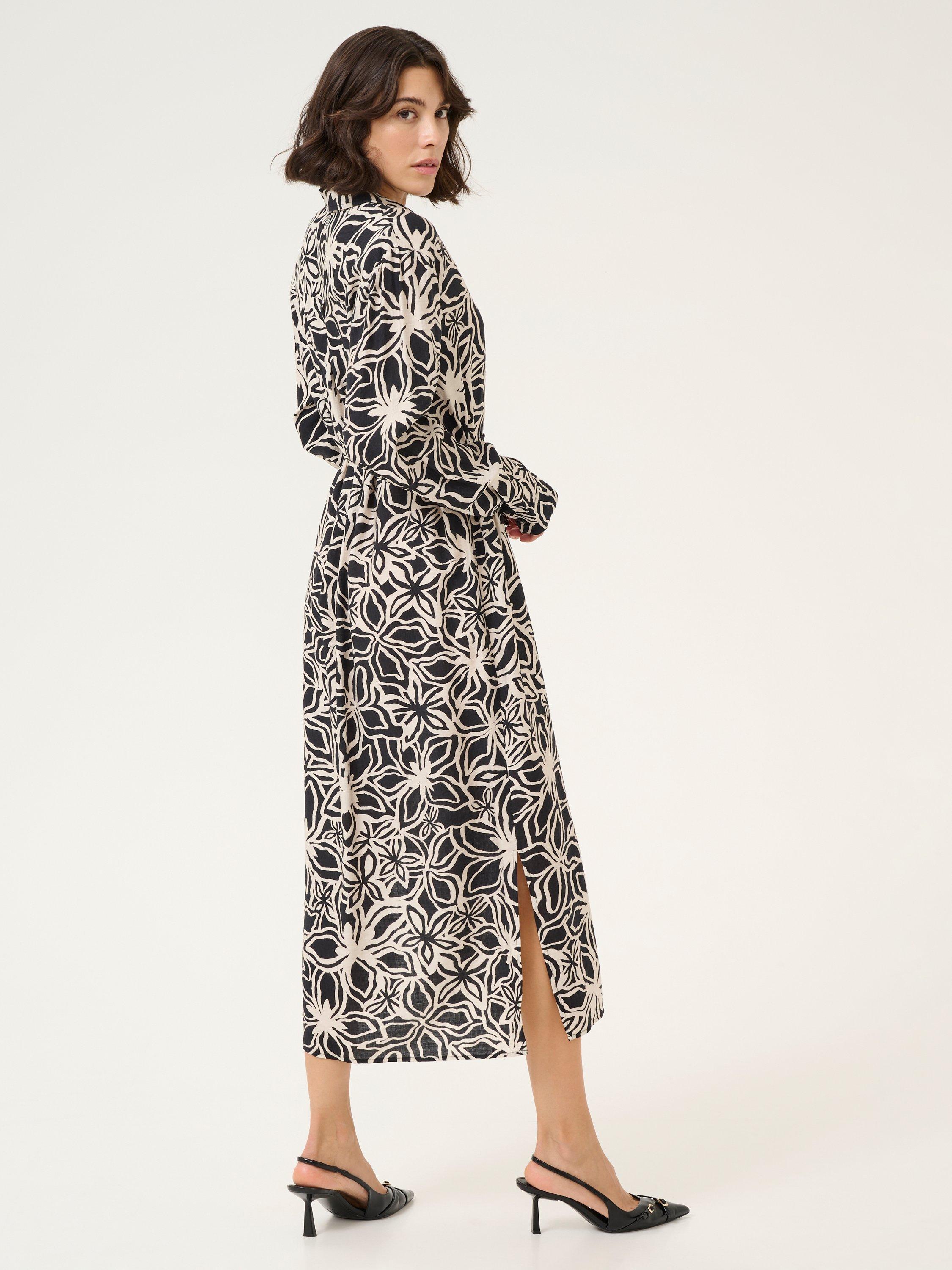 Product image 2 of 5, which shows KAFFE Hannah Floral Midi Dress, Light Beige/Black, 10