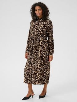 KAFFE Hannah Leopard Print Midi Shirt Dress, Brown/Multi, Brown/Multi