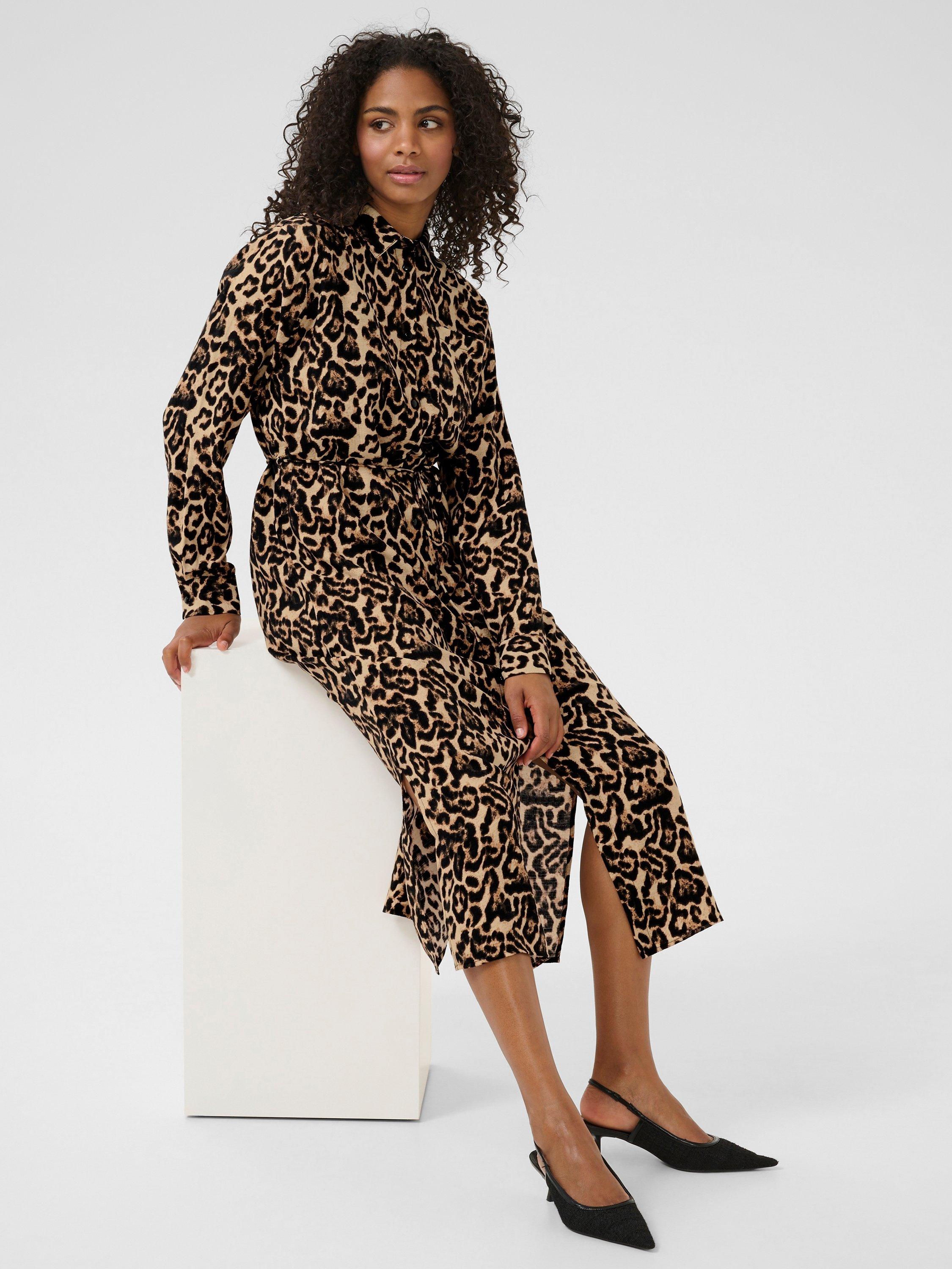 Product image 3 of 5, which shows KAFFE Hannah Leopard Print Midi Shirt Dress, Brown/Multi, 8