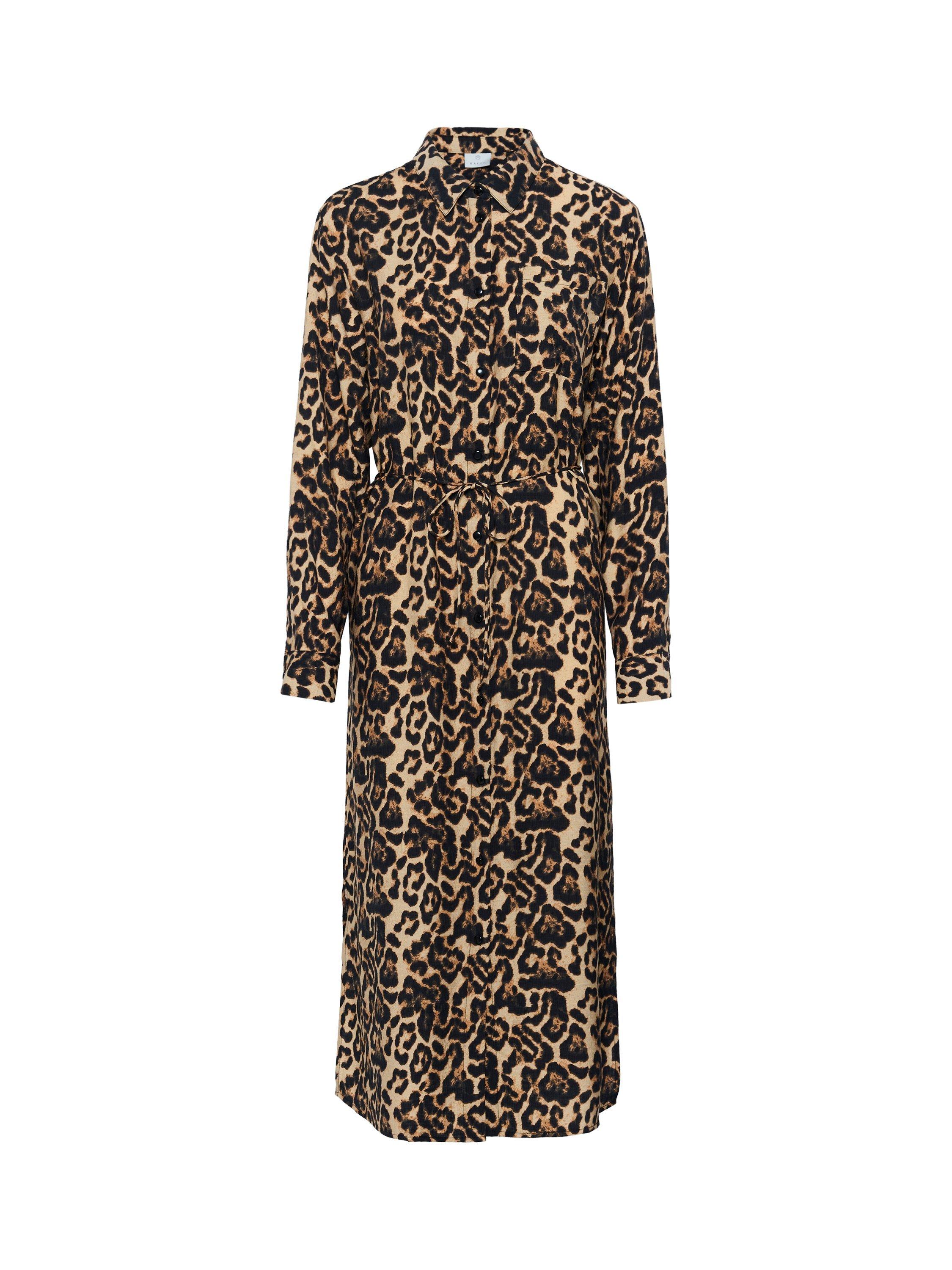 Product image 4 of 5, which shows KAFFE Hannah Leopard Print Midi Shirt Dress, Brown/Multi, 8