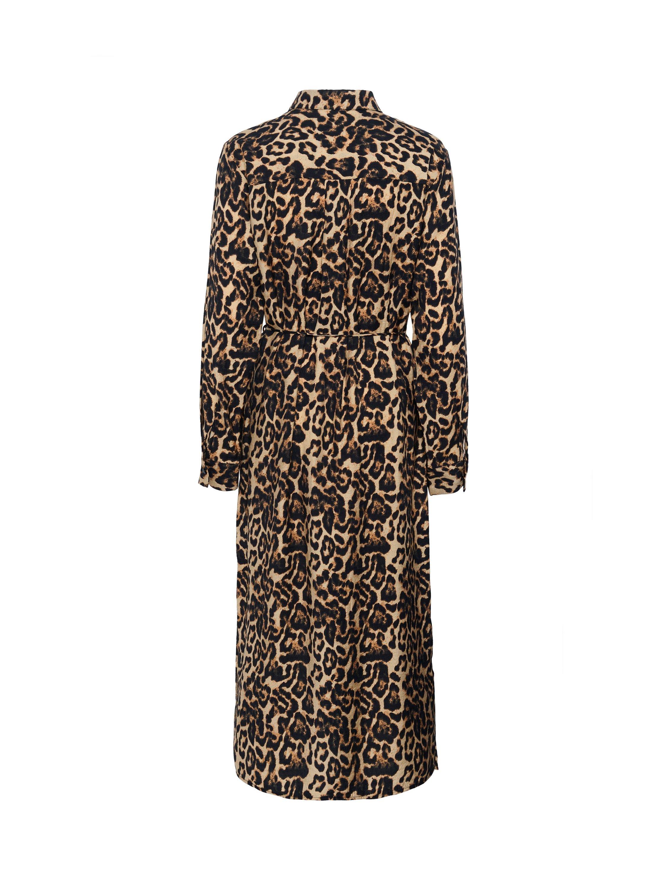 Product image 5 of 5, which shows KAFFE Hannah Leopard Print Midi Shirt Dress, Brown/Multi, 8