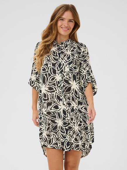 KAFFE Hildur Floral Print Mini Shirt Dress, Black/Multi - view 2, Black/Multi