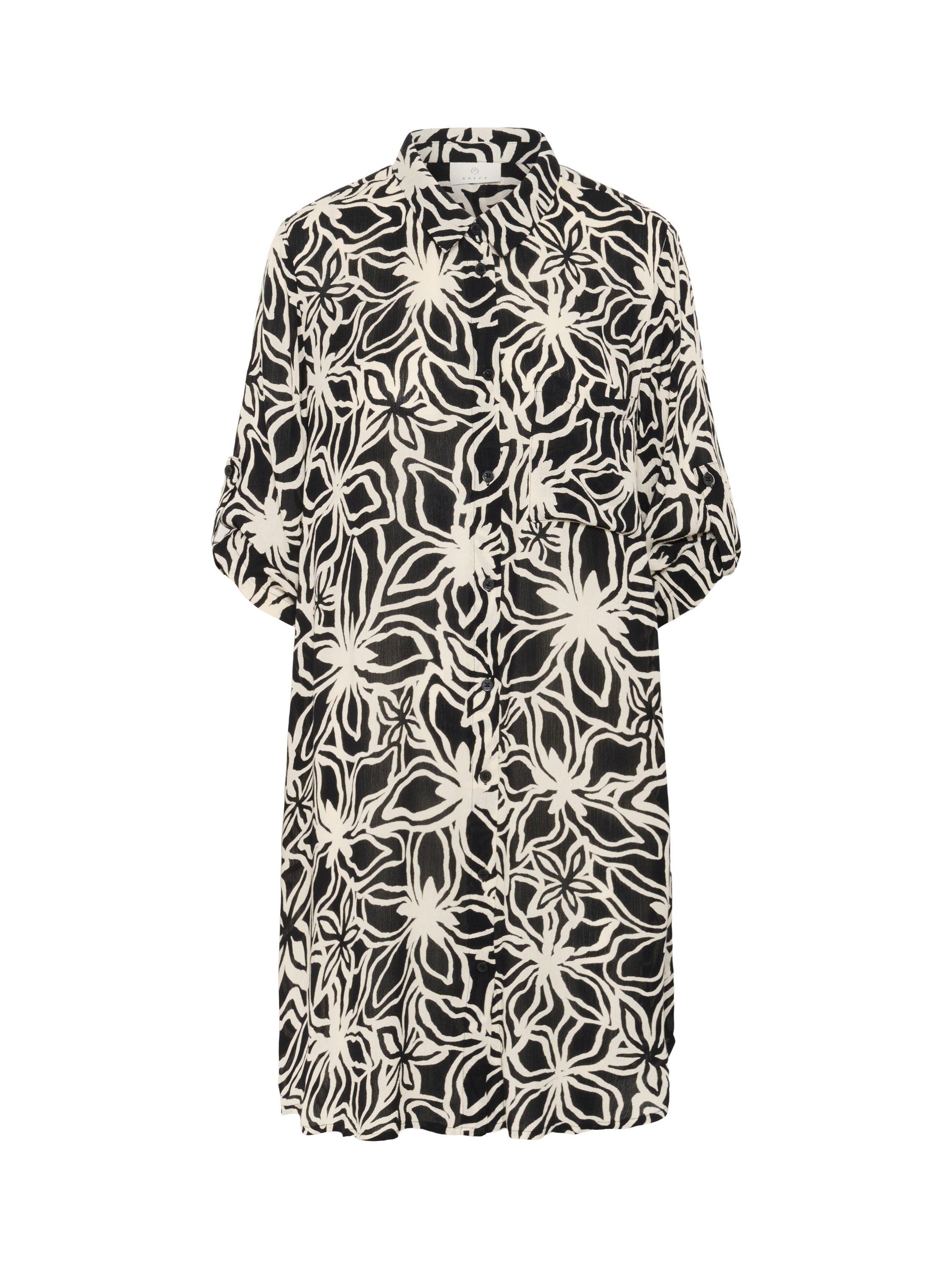 Product image 4 of 6, which shows KAFFE Hildur Floral Print Mini Shirt Dress, Black/Multi, 8
