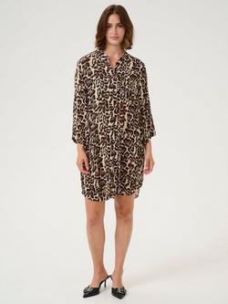 KAFFE Hildur Leopard Print Mini Shirt Dress, Beige Natural, Beige Natural