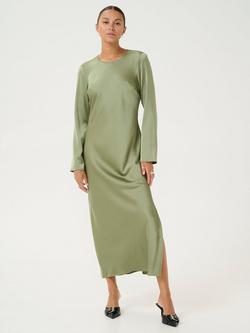 KAFFE Hill Satin A-Line Maxi Dress, Mid Green, Mid Green