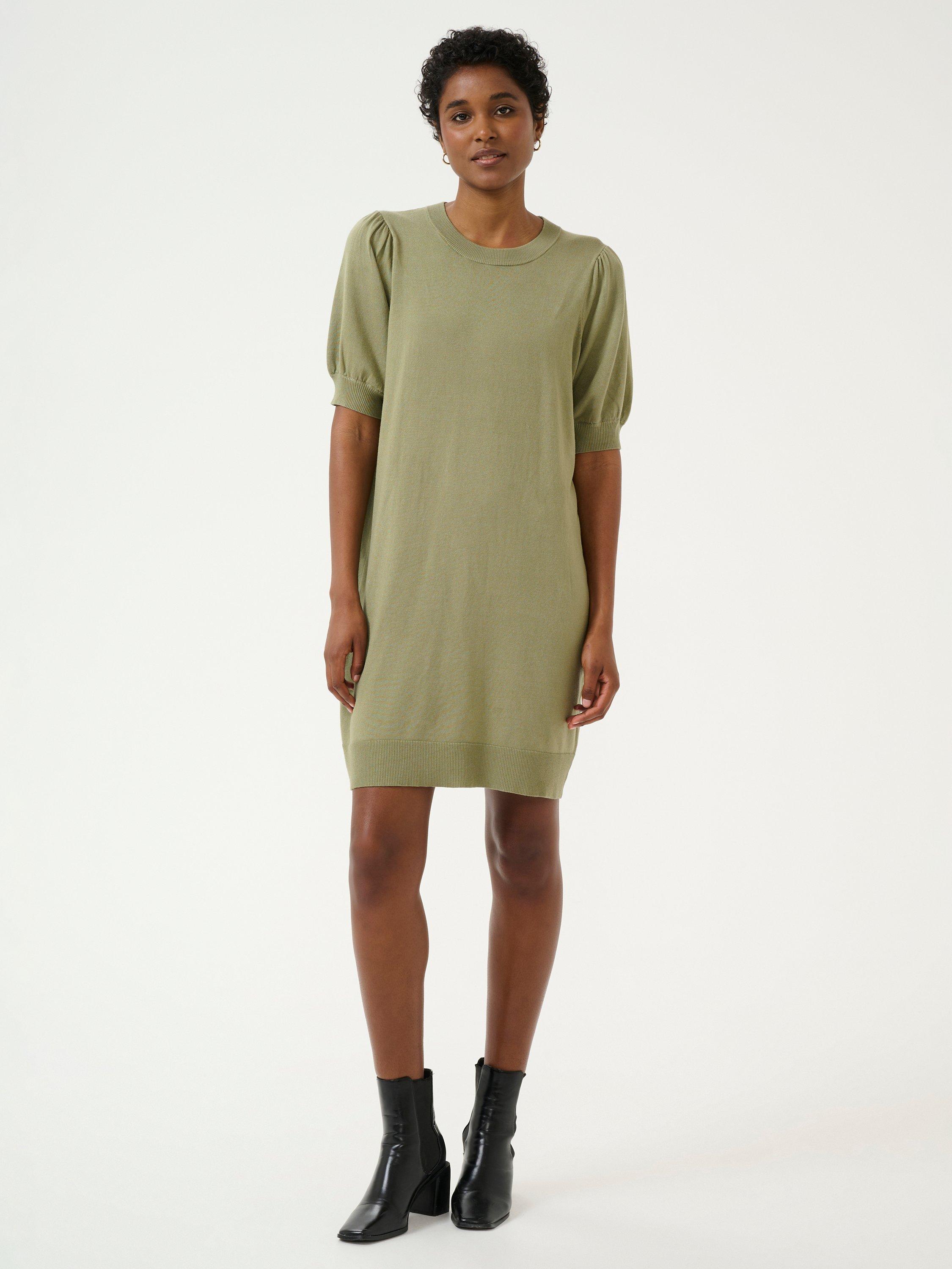 Product image 1 of 6, which shows KAFFE Lizza Knitted Jumper Dress, Oil Green, S