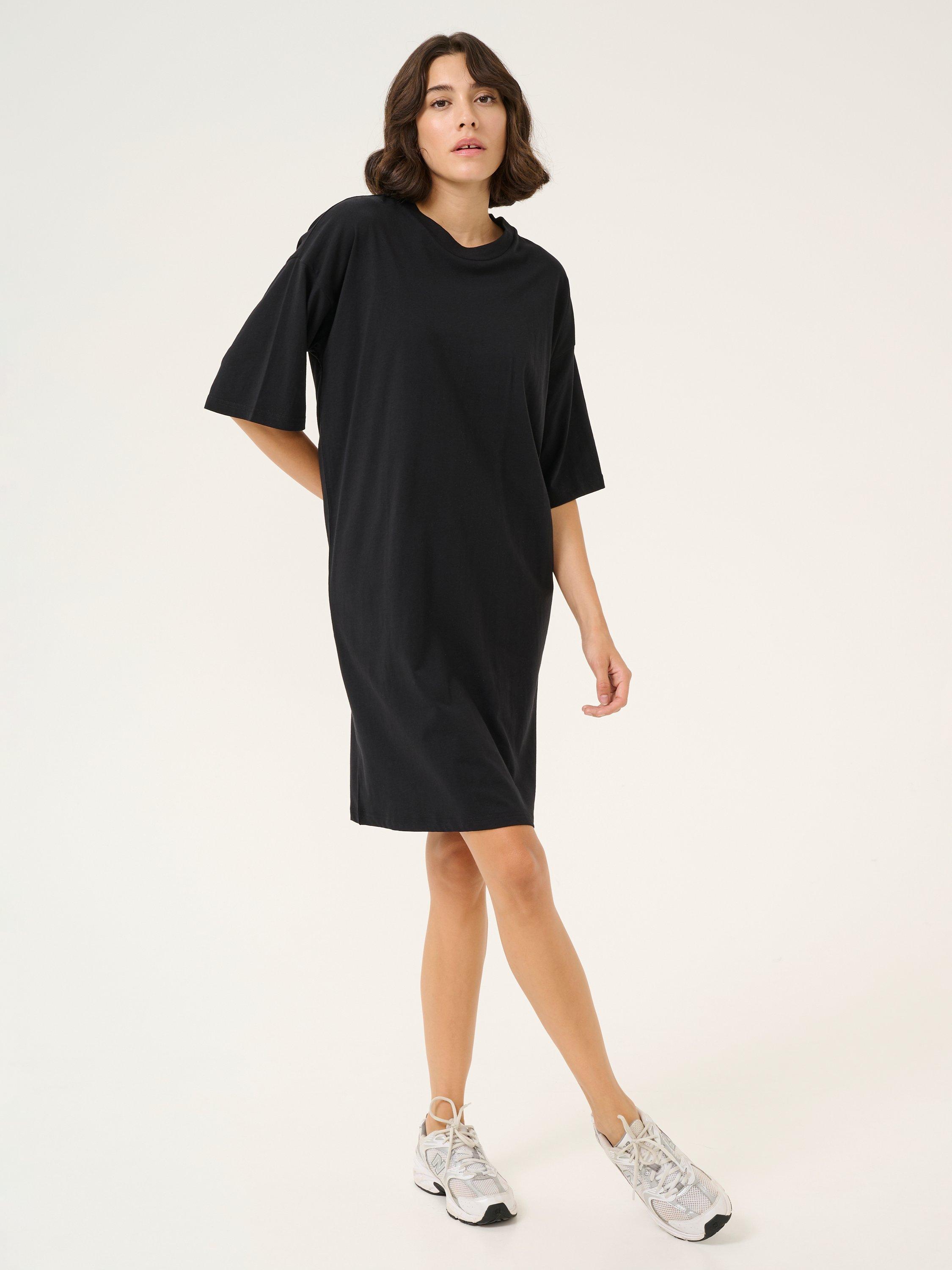 Product image 1 of 5, which shows KAFFE Maibritt Cotton Twist Back Mini T-Shirt Dress, Black, XS