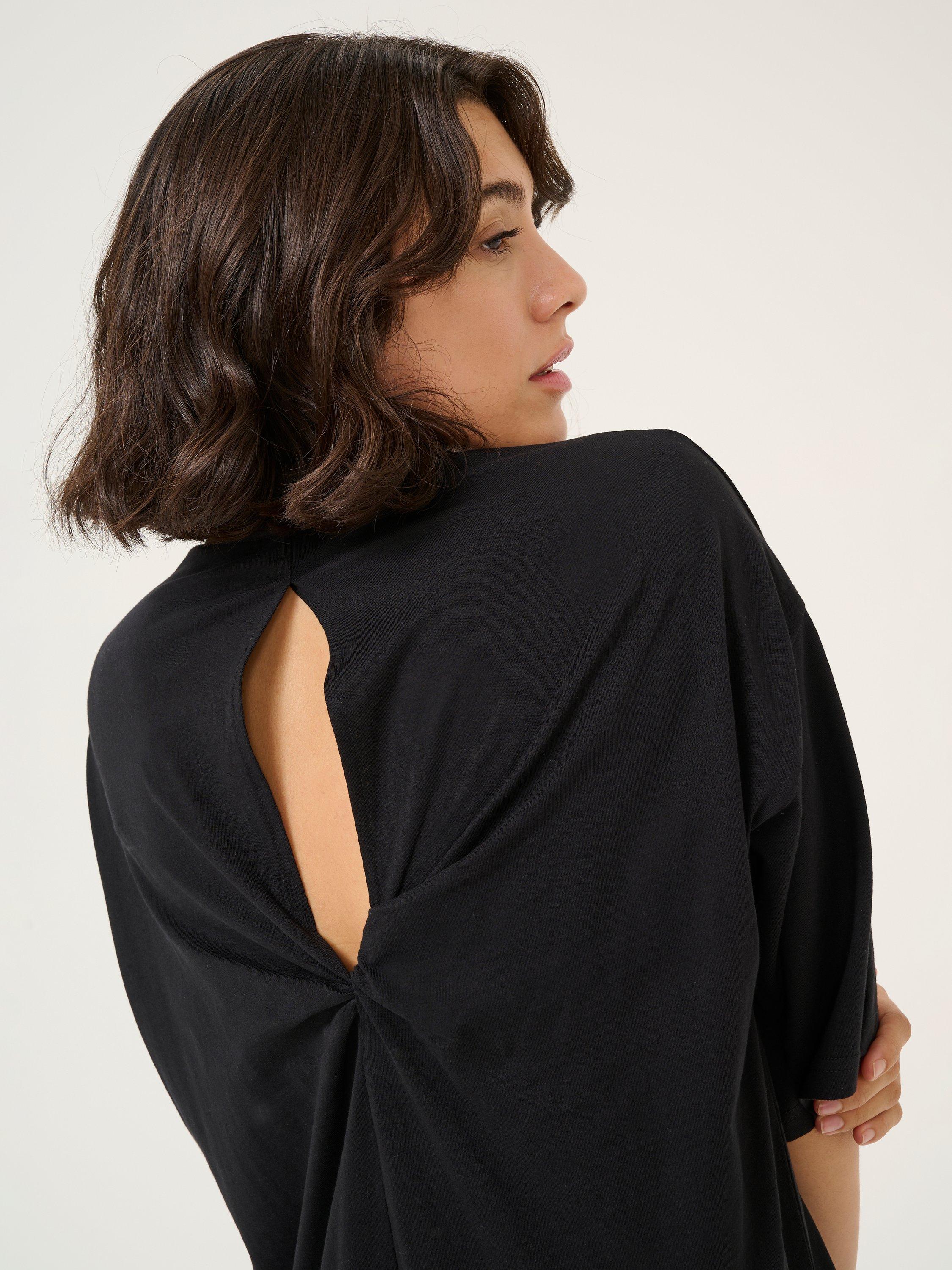 Product image 3 of 5, which shows KAFFE Maibritt Cotton Twist Back Mini T-Shirt Dress, Black, XS