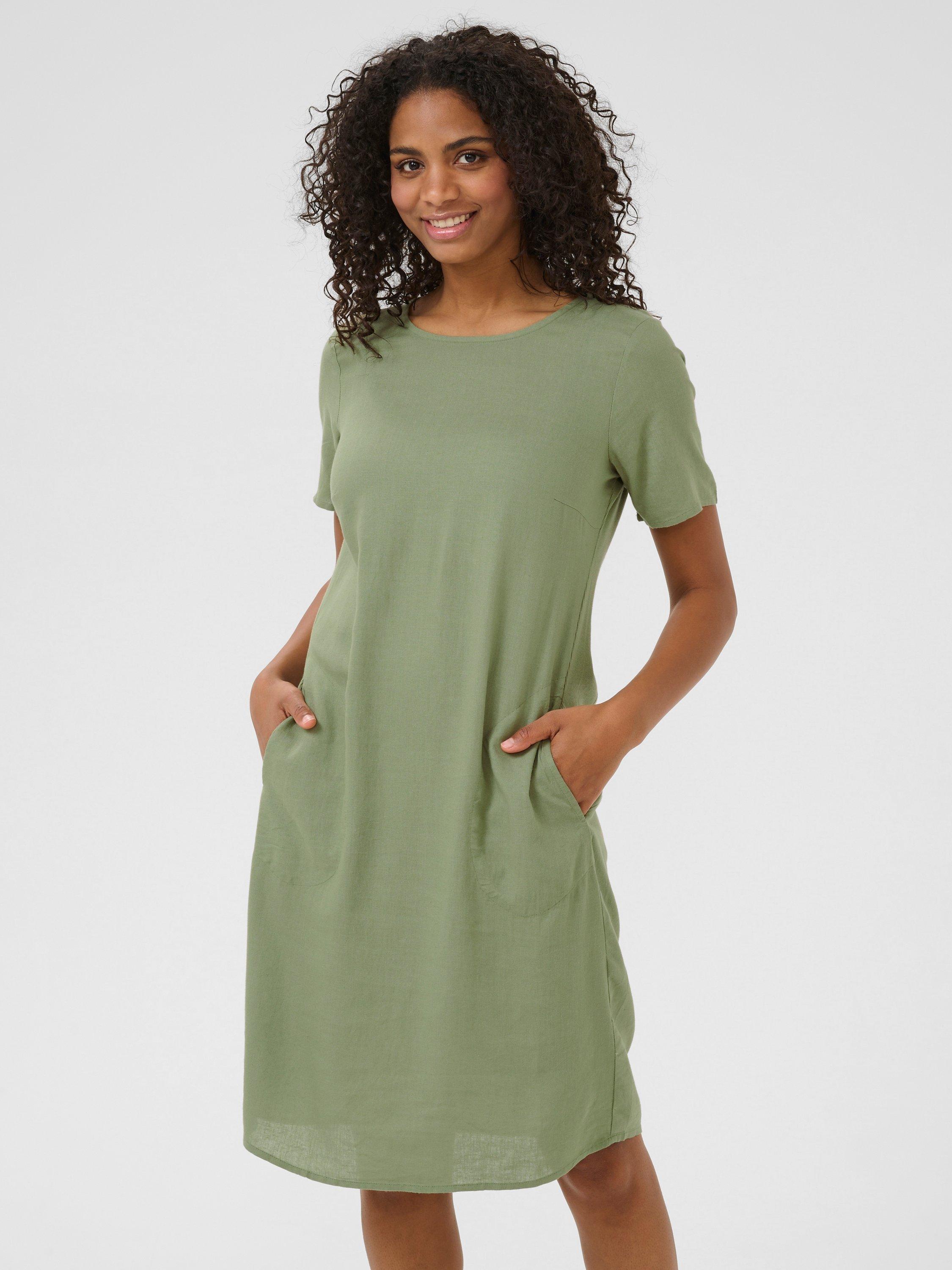 Product image 1 of 5, which shows KAFFE Milia Short Sleeve Dress, Mid Green, 16