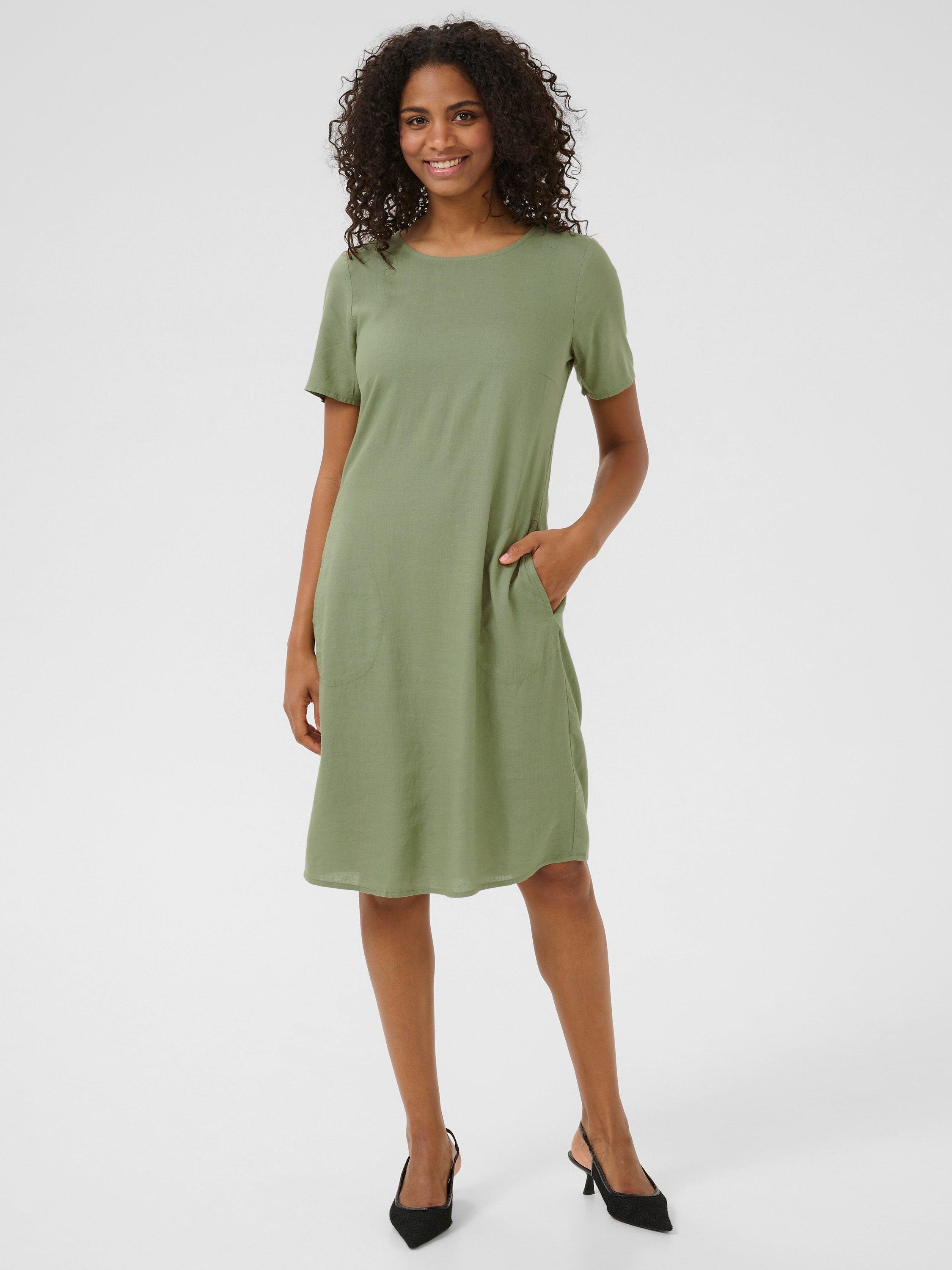 Product image 2 of 5, which shows KAFFE Milia Short Sleeve Dress, Mid Green, 16
