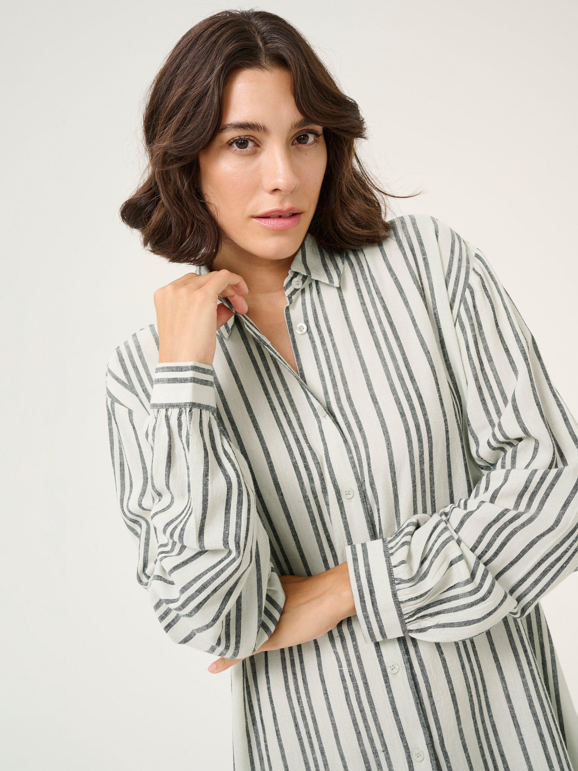 Product image 4 of 6, which shows KAFFE Milia Stripe Shirt Dress, Beige, 8