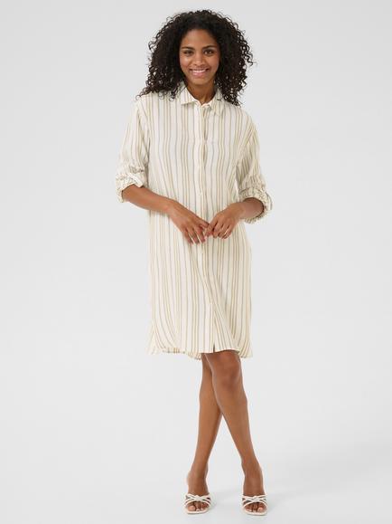 KAFFE Milia Stripe Linen Blend Knee Length Shirt Dress, Beige, Beige