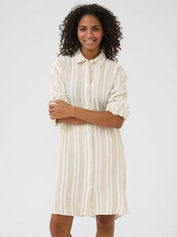 KAFFE Milia Stripe Linen Blend Knee Length Shirt Dress, Beige - view 2, Beige
