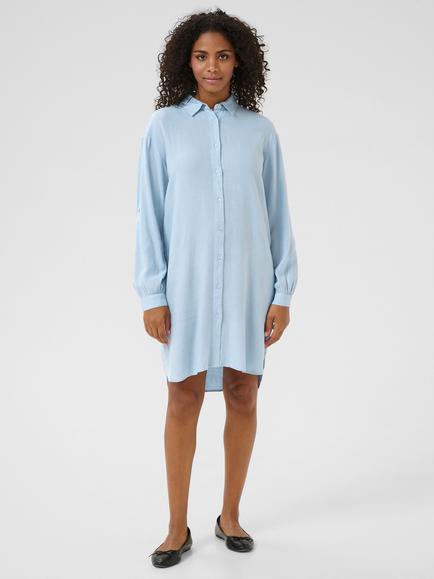KAFFE Milia Linen Blend Knee Length Shirt Dress, Mid Blue