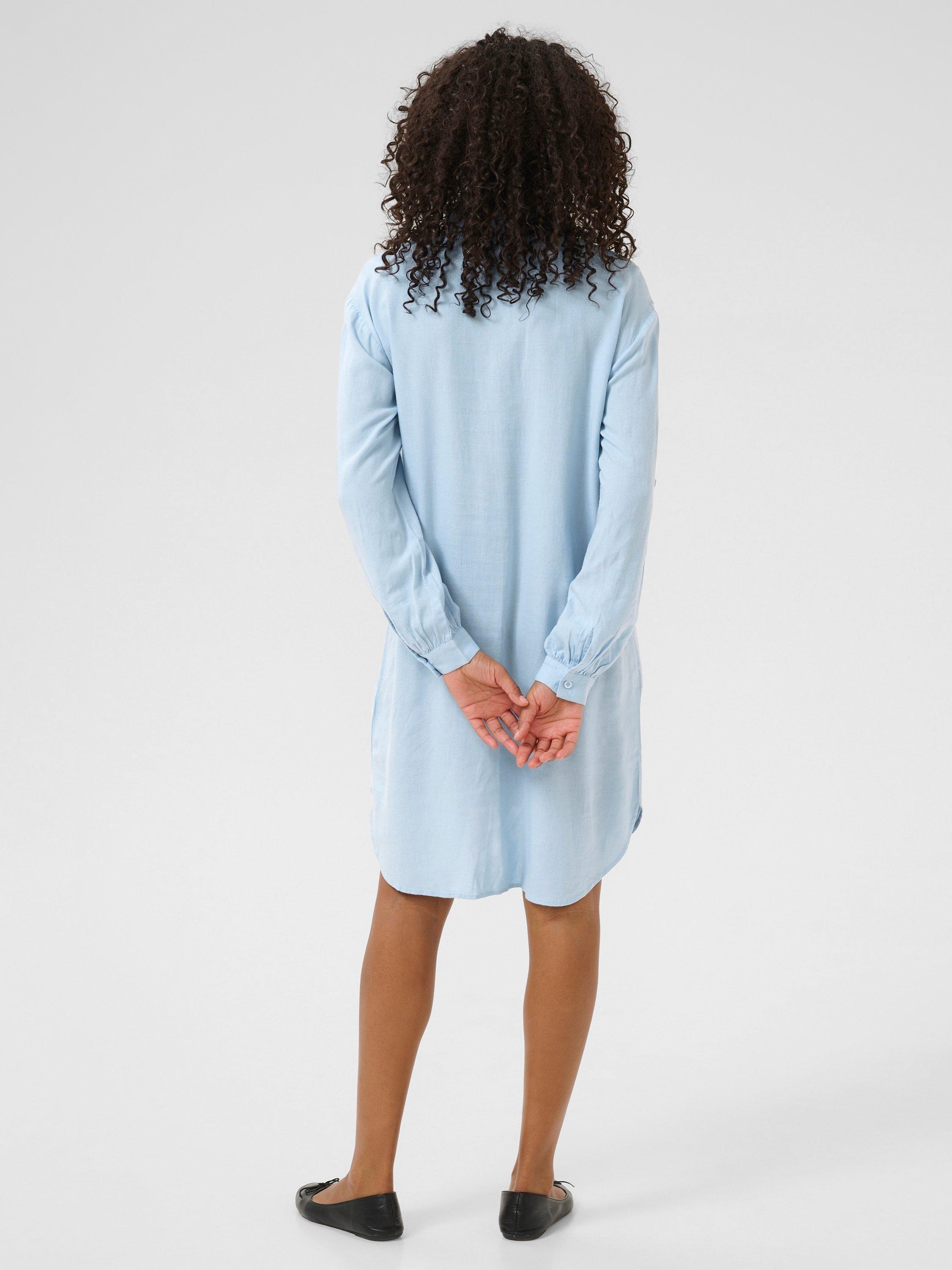 Product image 2 of 7, which shows KAFFE Milia Linen Blend Knee Length Shirt Dress, Mid Blue, 8