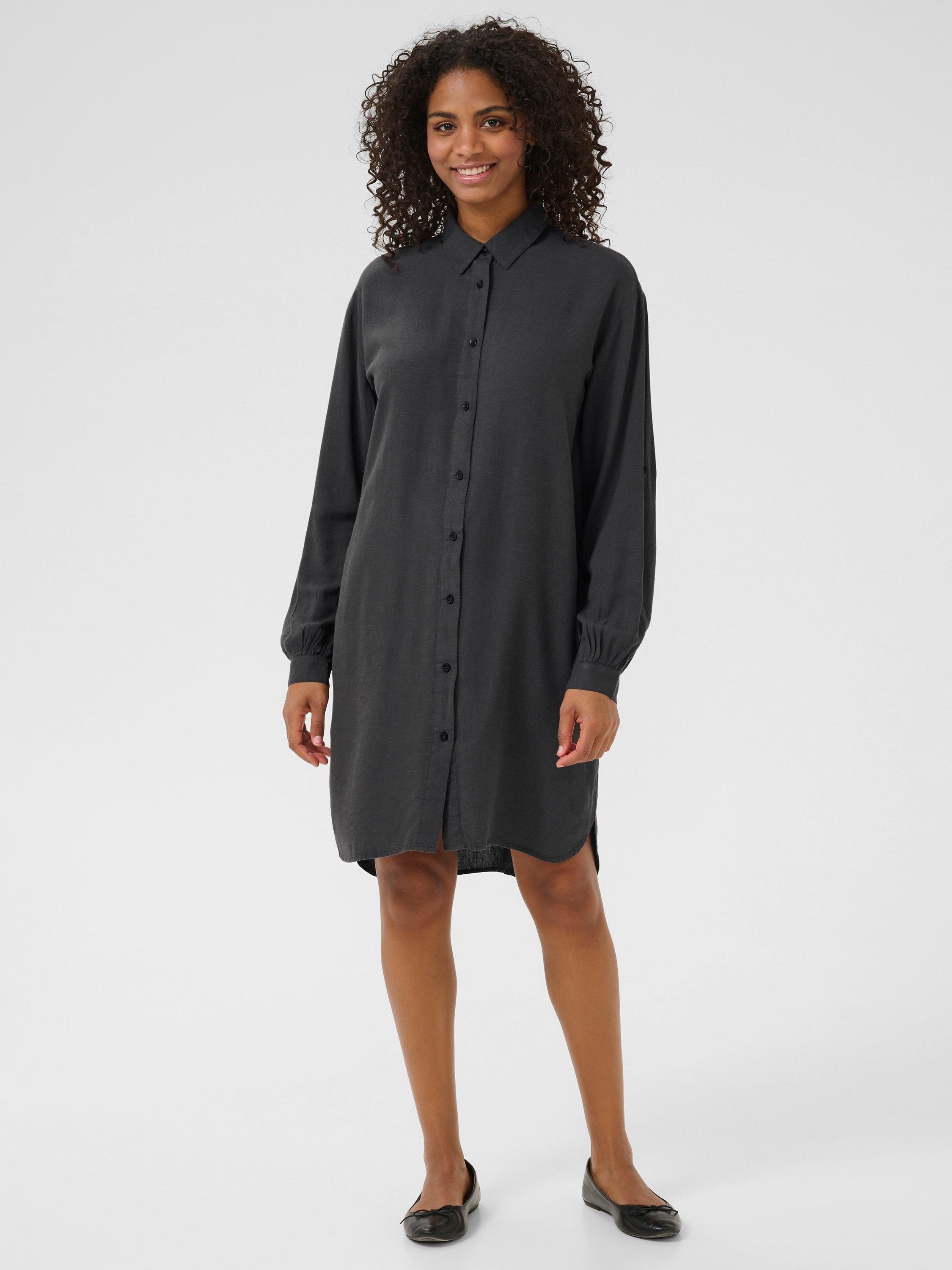 Product image 1 of 6, which shows KAFFE Milia Linen Blend Knee Length Shirt Dress, Mid Grey, 8