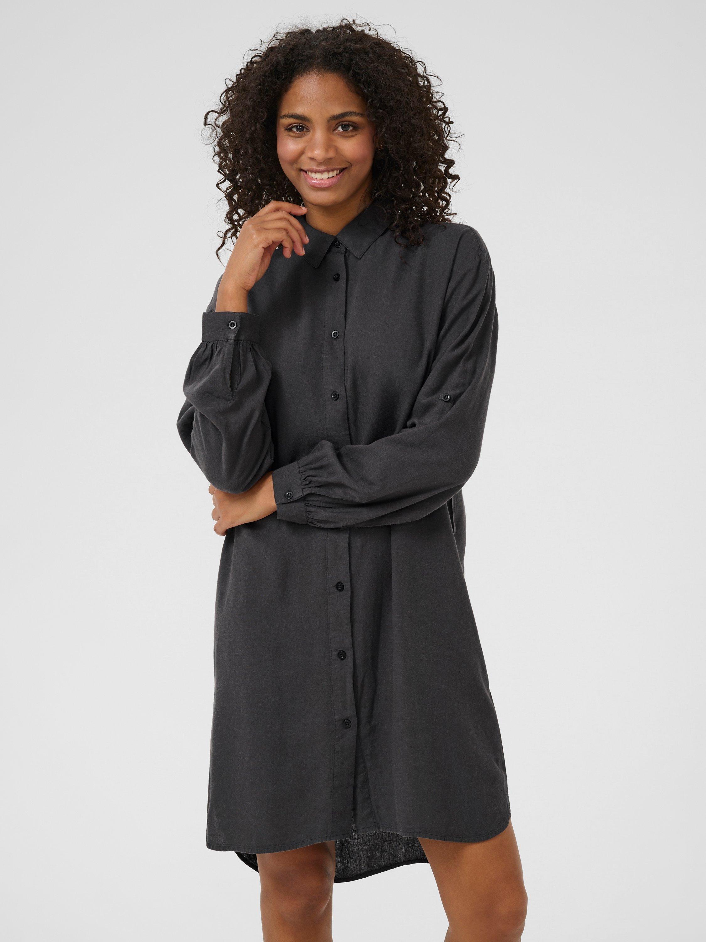 Product image 2 of 6, which shows KAFFE Milia Linen Blend Knee Length Shirt Dress, Mid Grey, 8