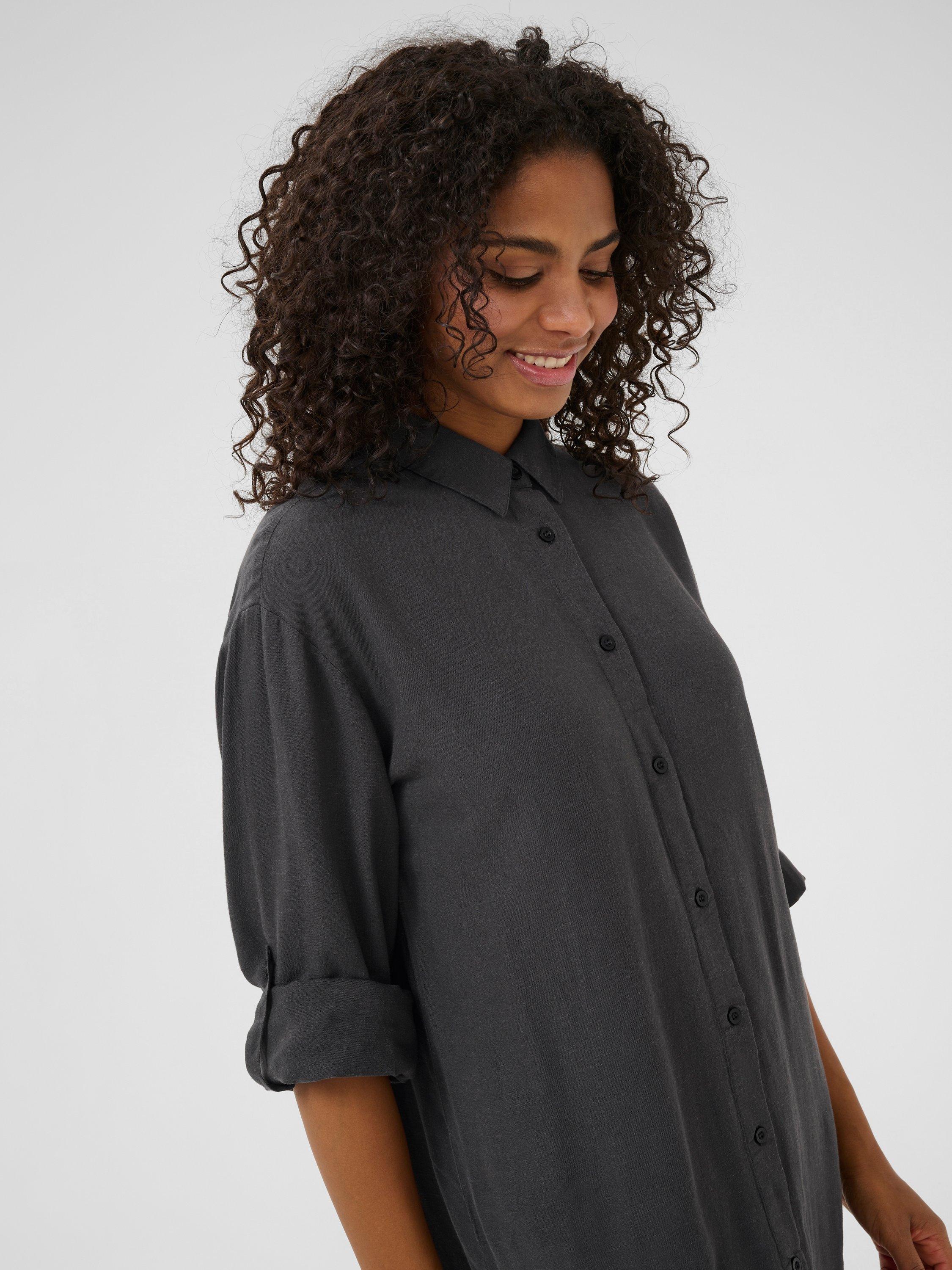 Product image 3 of 6, which shows KAFFE Milia Linen Blend Knee Length Shirt Dress, Mid Grey, 8