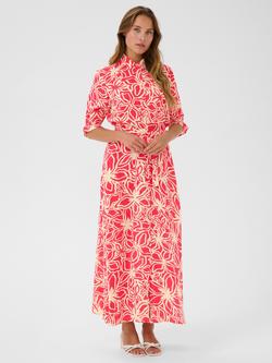 KAFFE Mira Floral Shirt Dress, Raspberry, Raspberry