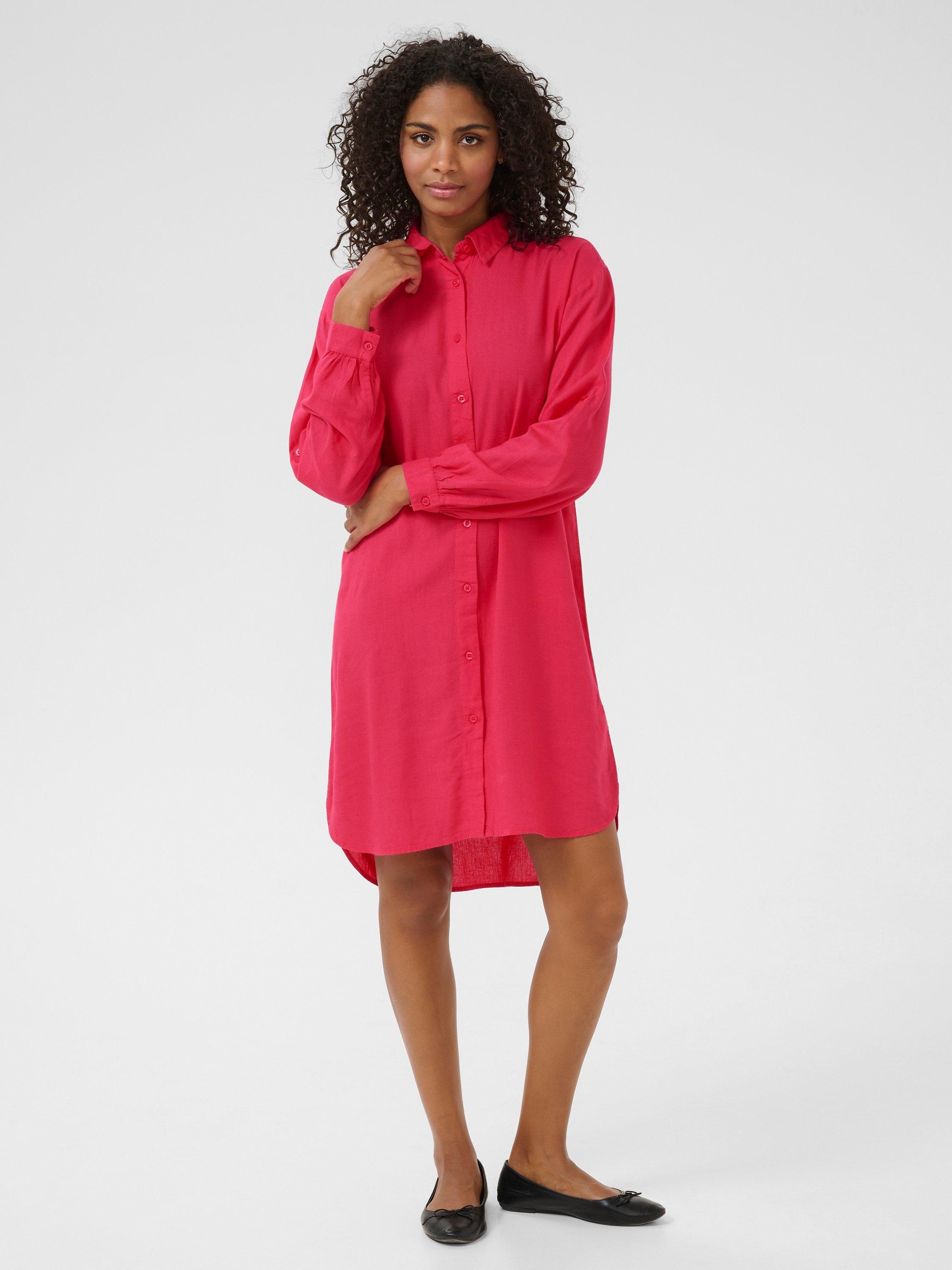 Product image 1 of 7, which shows KAFFE Milia Linen Blend Knee Length Shirt Dress, Mid Red, 8