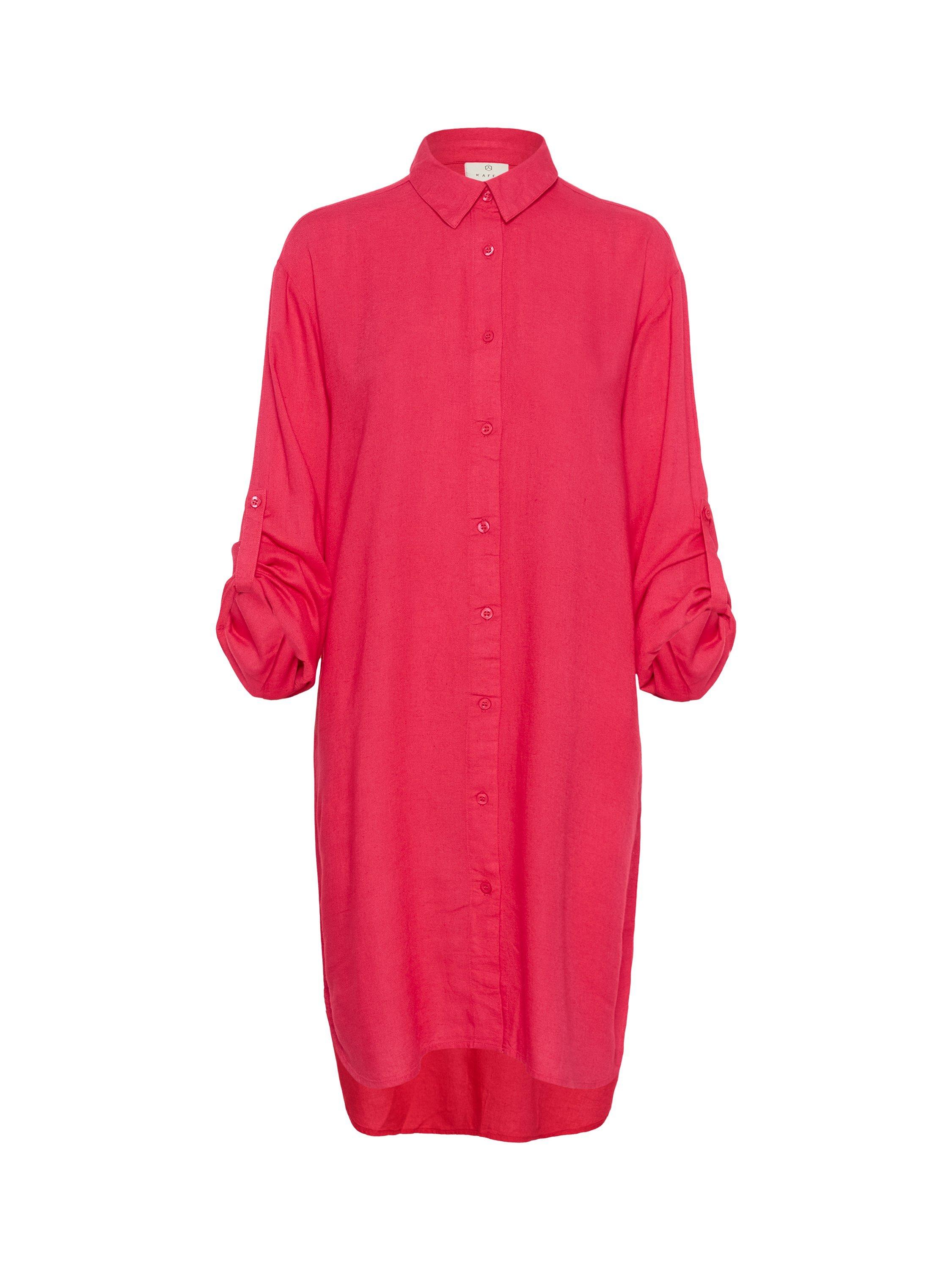 Product image 5 of 7, which shows KAFFE Milia Linen Blend Knee Length Shirt Dress, Mid Red, 8