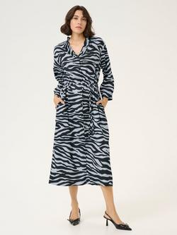 KAFFE Olga Zebra Print A-Line Midi Shirt Dress, Blue/Multi, Blue/Multi